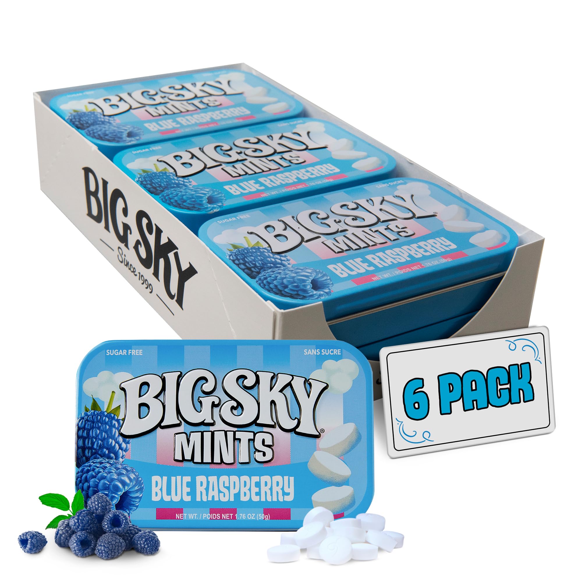 Amazon.com : Big Sky Sugar Free Blue Raspberry Mints, 50 Count Tin
