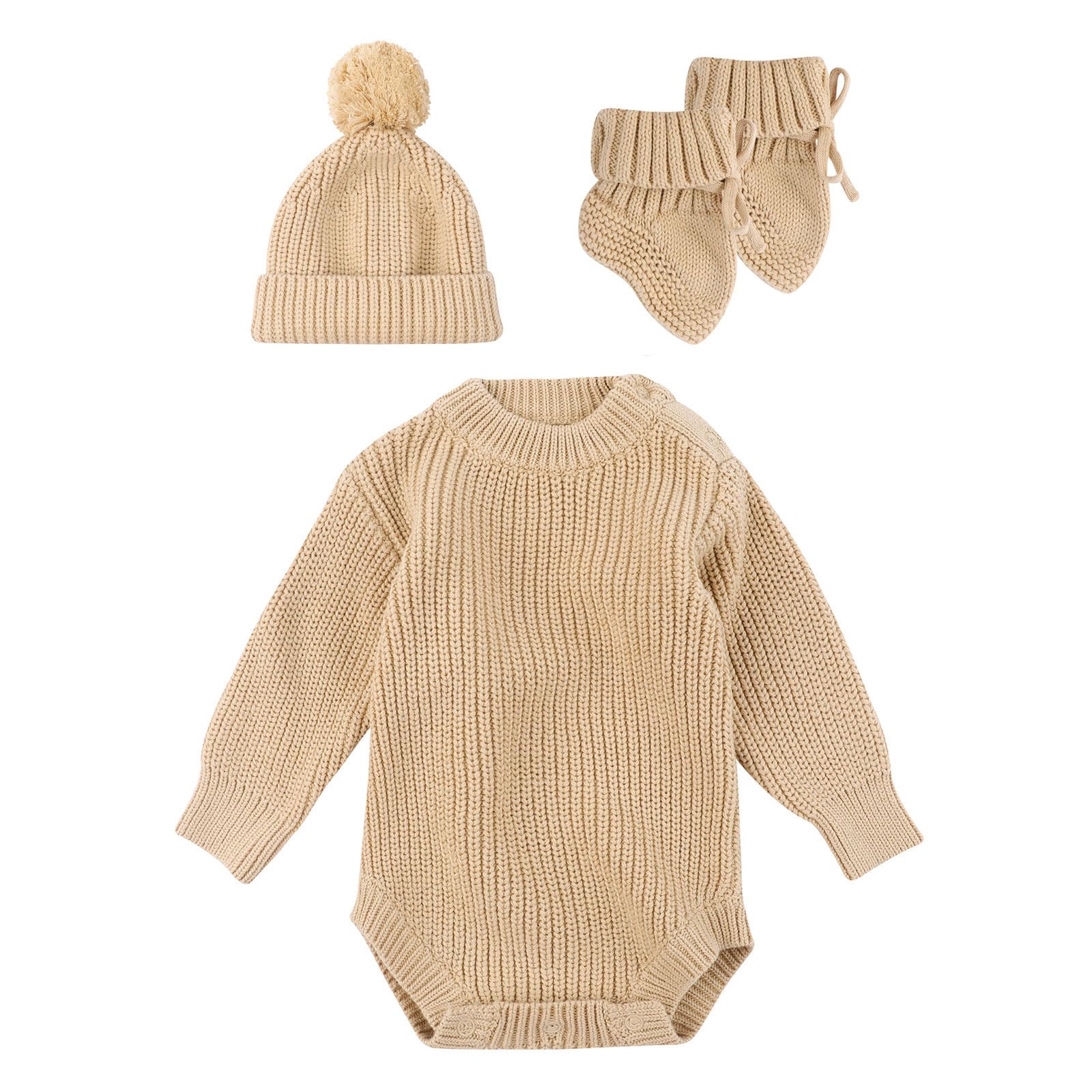 Conjunto de 3 mamelucos de punto para recién nacidos con gorro y calcetines a juego, ropa de punto suave y transpirable para bebés de 0 a 6 meses, ropa nueva, sombreros y chaquetas