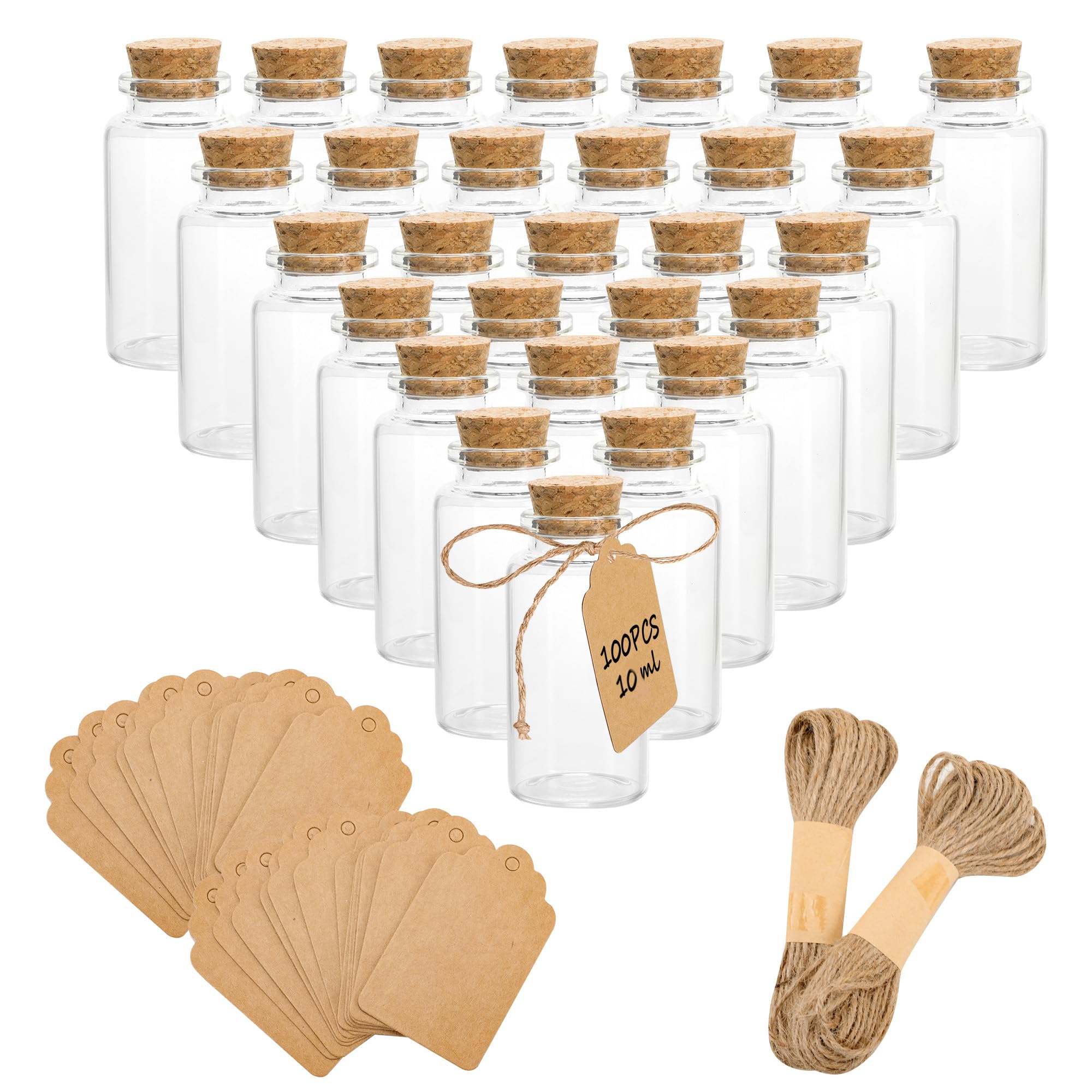 Mini Glass Bottles with Cork – Pack of 100 25 ml – Vials for Wedding Wishes and Favors with Stoppers and Labels