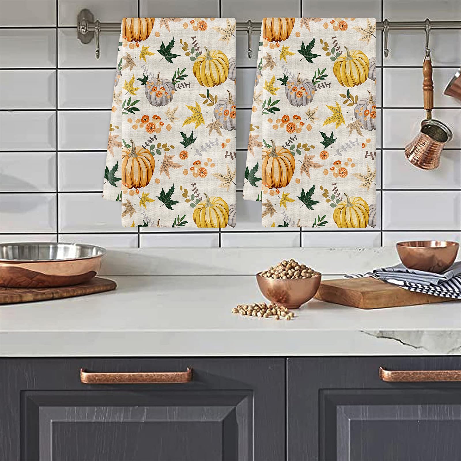 Trapos Cocina Hojas Amarillas Verdes Paños de Cocina Suaves y Absorbentes Paños Cocina Reutilizables Trapos de Cocina para Secar Toallas Lavable Toallas de Barra 2 Piezas (44x74 cm)