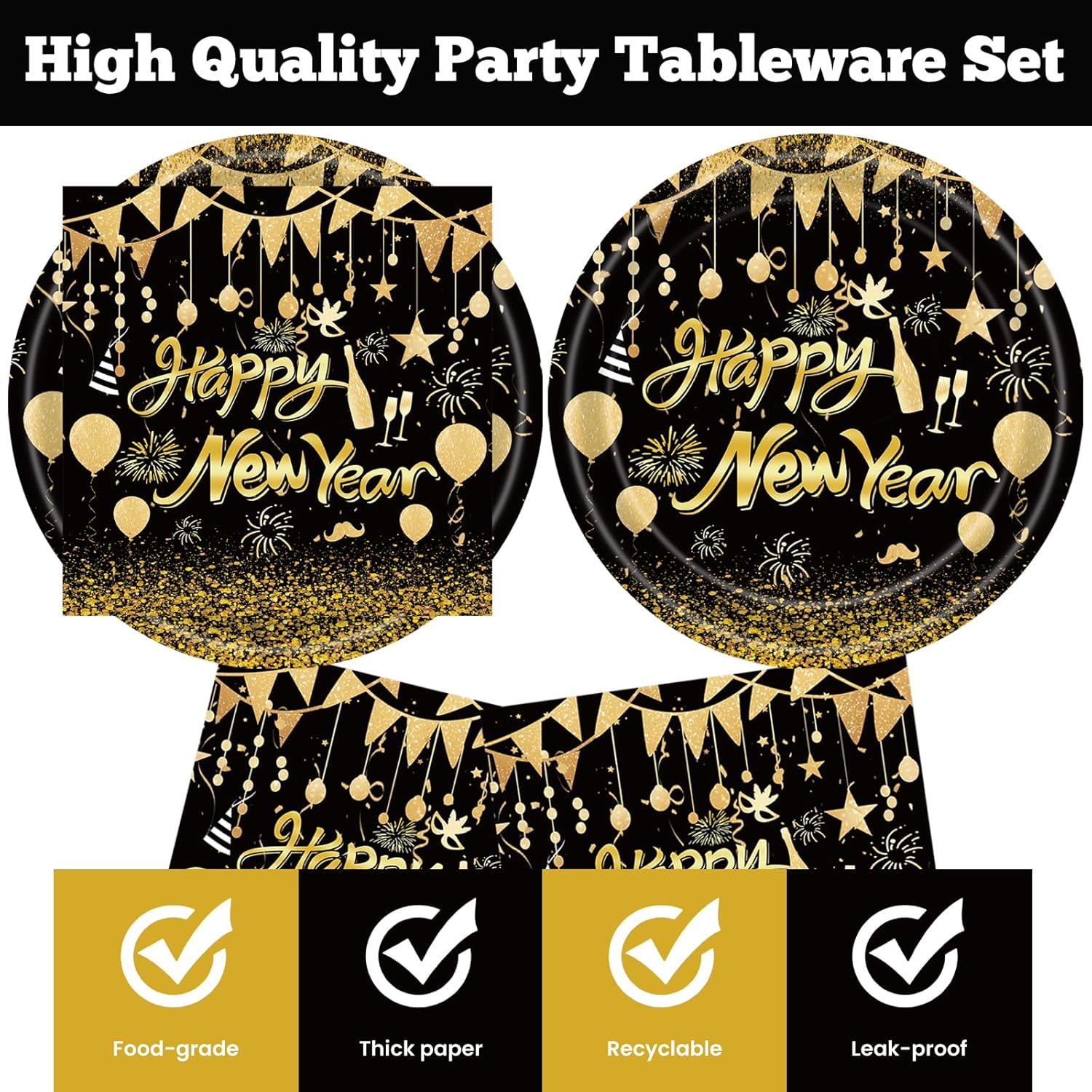 40Pcs 2026 Happy New Year Paper Plates and Napkins Party Supplies, Disposable New Years Eve Plates Napkins Dinnerware Set for New Years Party Decorations - Image 3