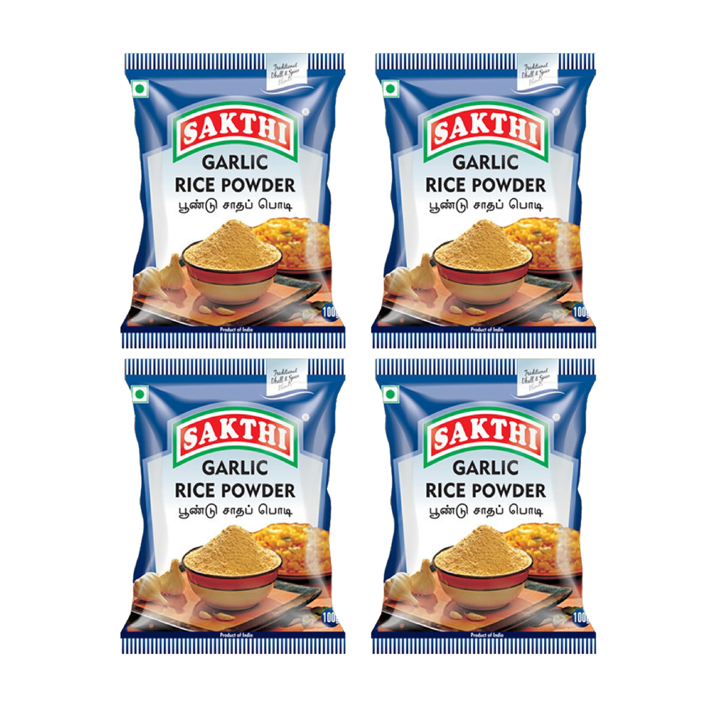 SAKTHI 100gm Instant Garlic Rice Mix Powder | South Indian Flavoured Premium Spices Blend Powder | Rich flavour & Aroma (Pack of 4)
