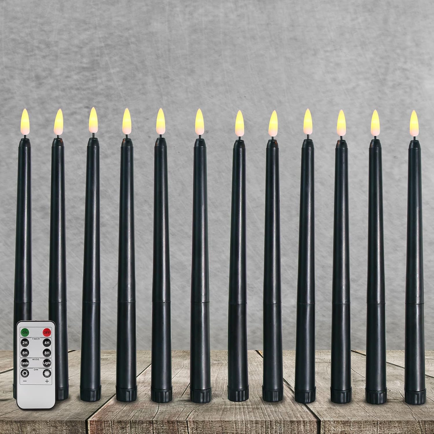 NiJASW Black Flameless Taper Candles with Remote, Flickering LED