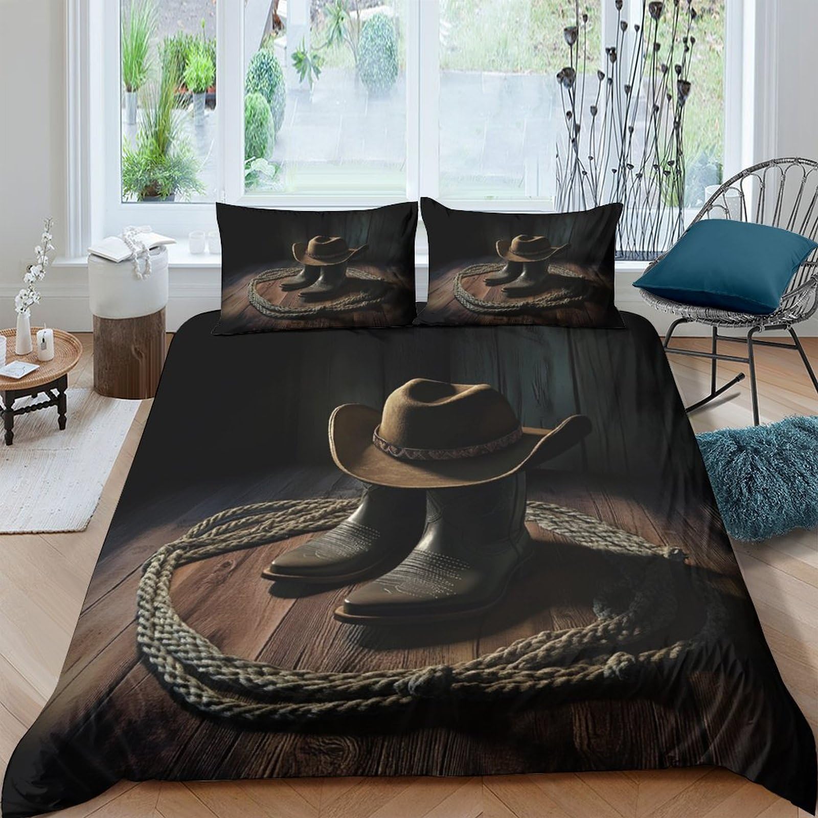 Ctjqhvkz Style-2 3D Printed Cowboy Hat Fitted Sheet Microfiber Soft Breathable Boots Rope Bed Cover For Bedroom Guestroom Decor Single（135X200cm）