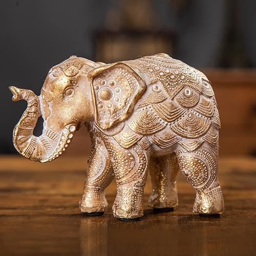 Miniatura 4 de Estatua de elefante para decoración del hogar, pequeña figura de elefante con baúl para estantería, mesa, sala de estar, escritorio, oficina,