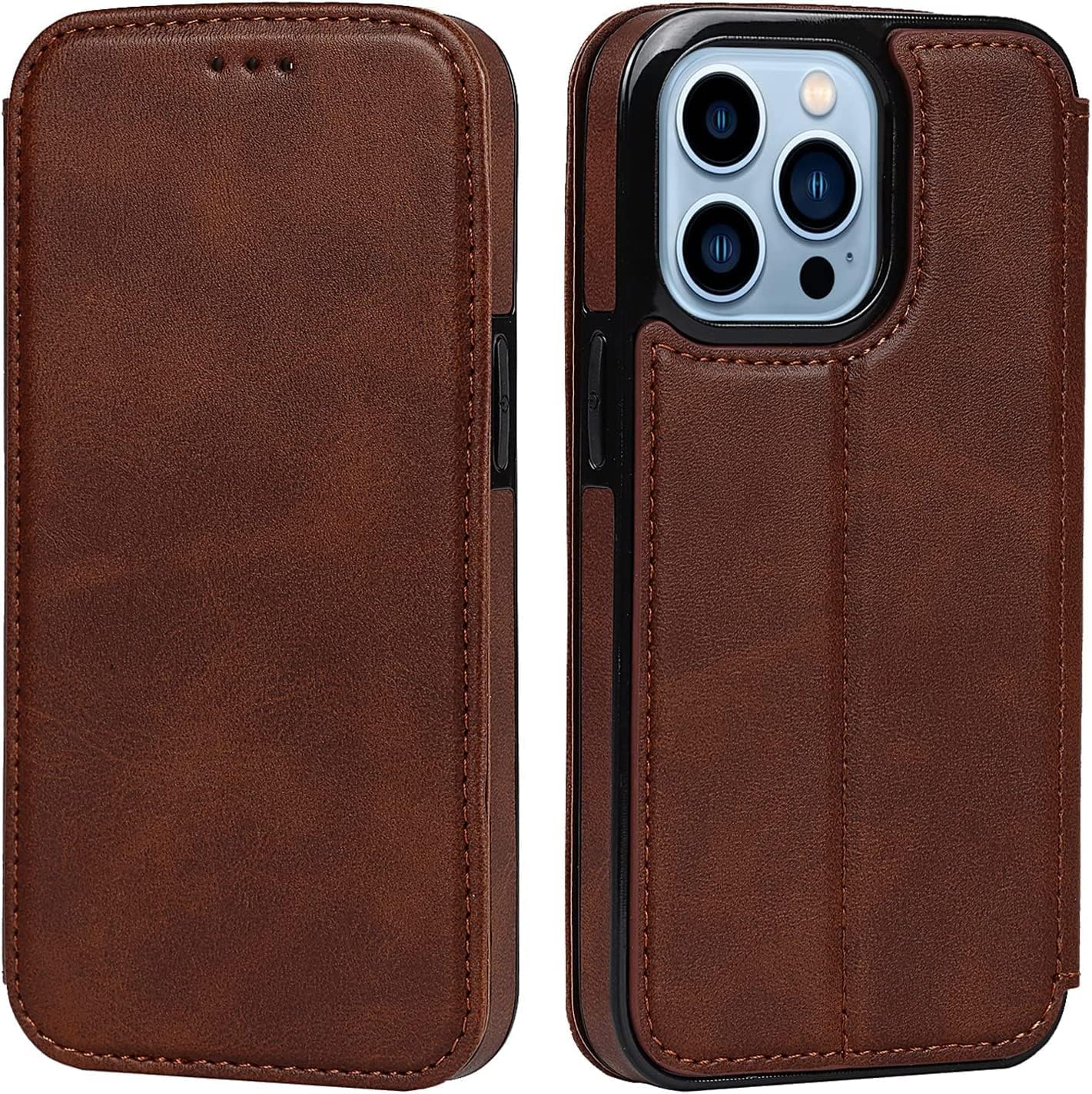 Wallet Case for iPhone 14 Pro, PU Leather Folio Flip Phone Case with Credit Card Holder Kickstand TPU Shockproof Interior Cover for iPhone 14 Pro (Color : Brown1)