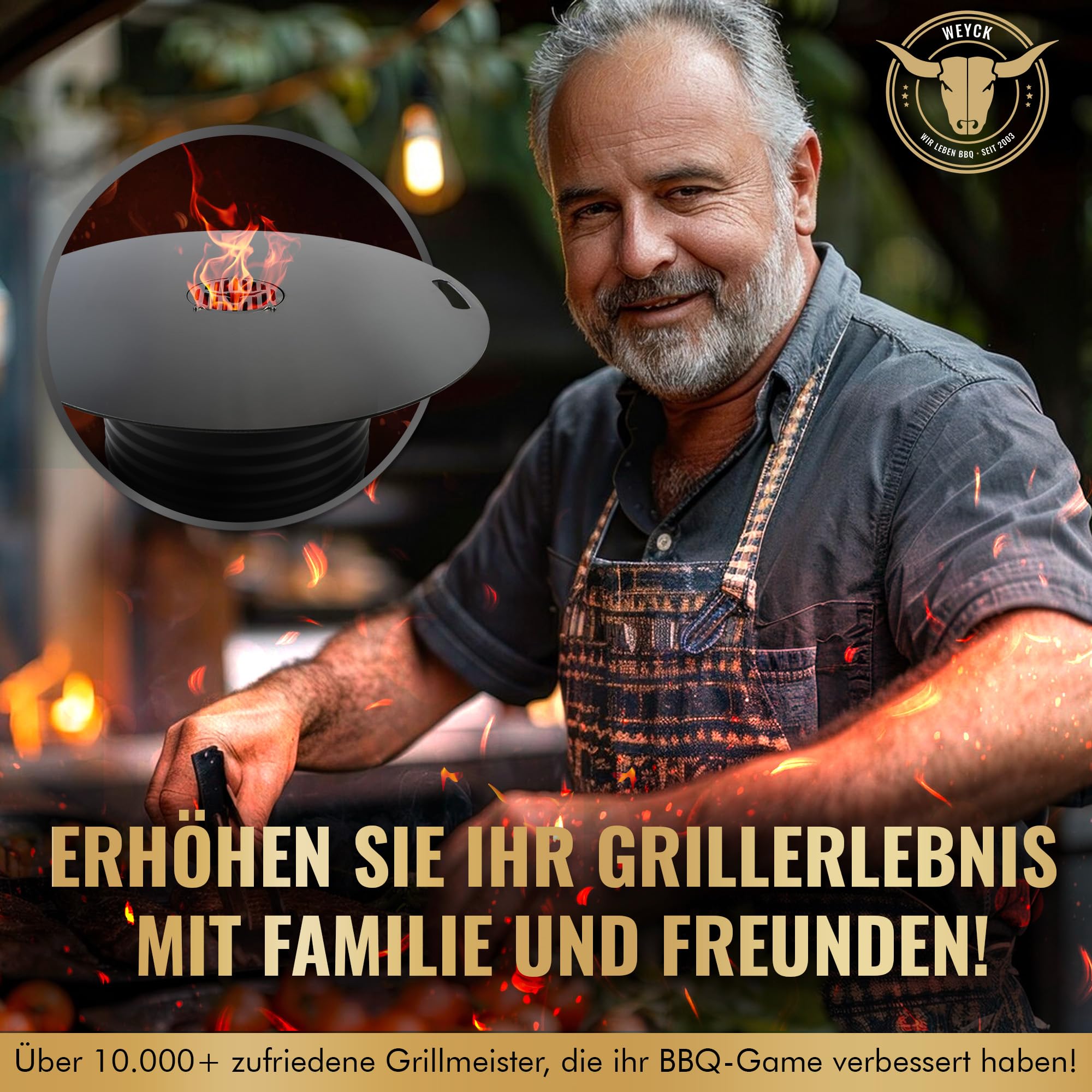 Feuerplatte für Kugelgrill Handgriffe 80 cm, 5 mm Stärke #02 – INKL. Grilleinsatz, Grillplatte für Feuertonne & Feuerschale, Massive Stahlplatte Plancha Grillring für BBQ & Teppanyaki
