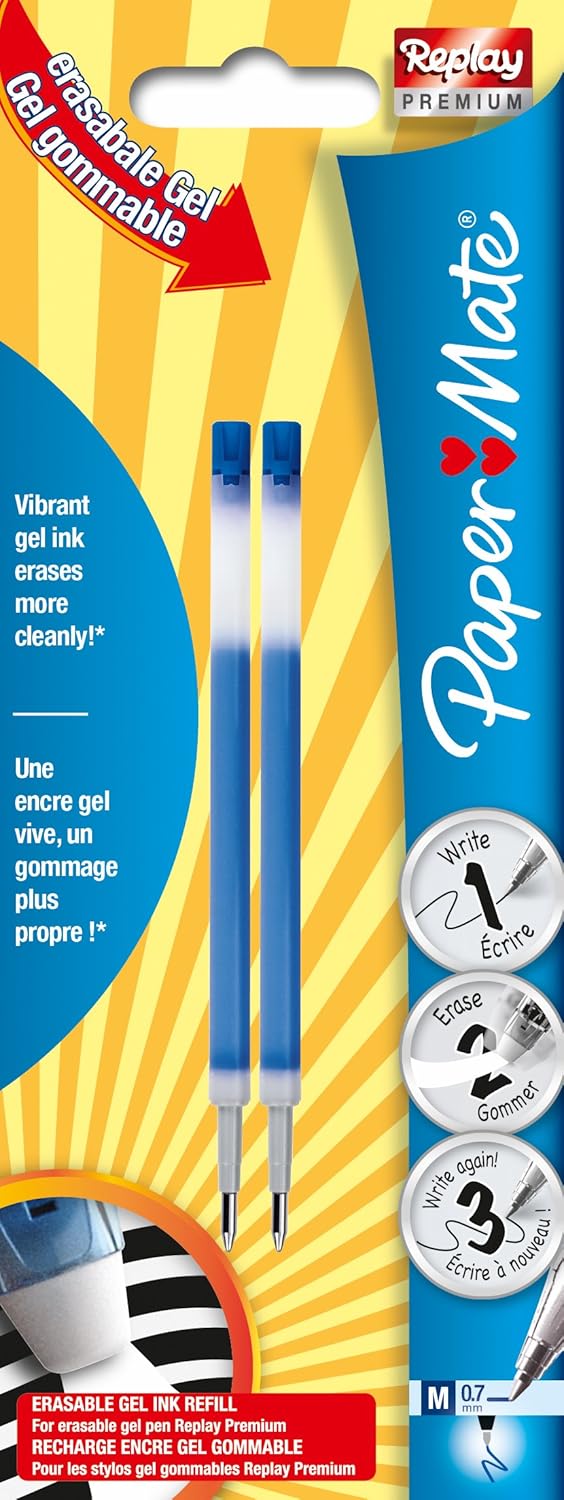 Paper Mate 1956023 Erasable Gel Pen Refill, Medium Point, 0.7 mm, Pack