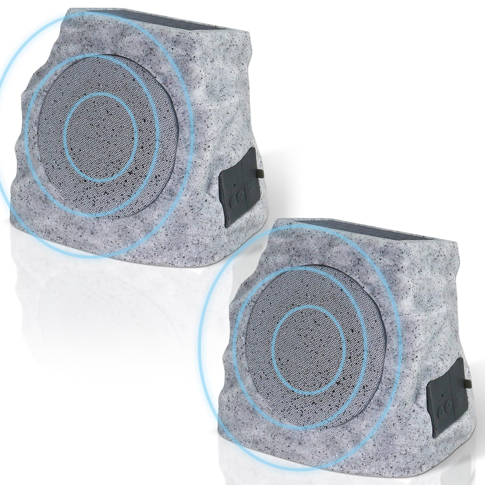 GGII 2-Pack Solar Powered Rock Speakers Outdoor Water-Resistant with 3 Mode Lights and Pair Function USB Rechargeable for Patio Garden Party Pool Outside(Two)