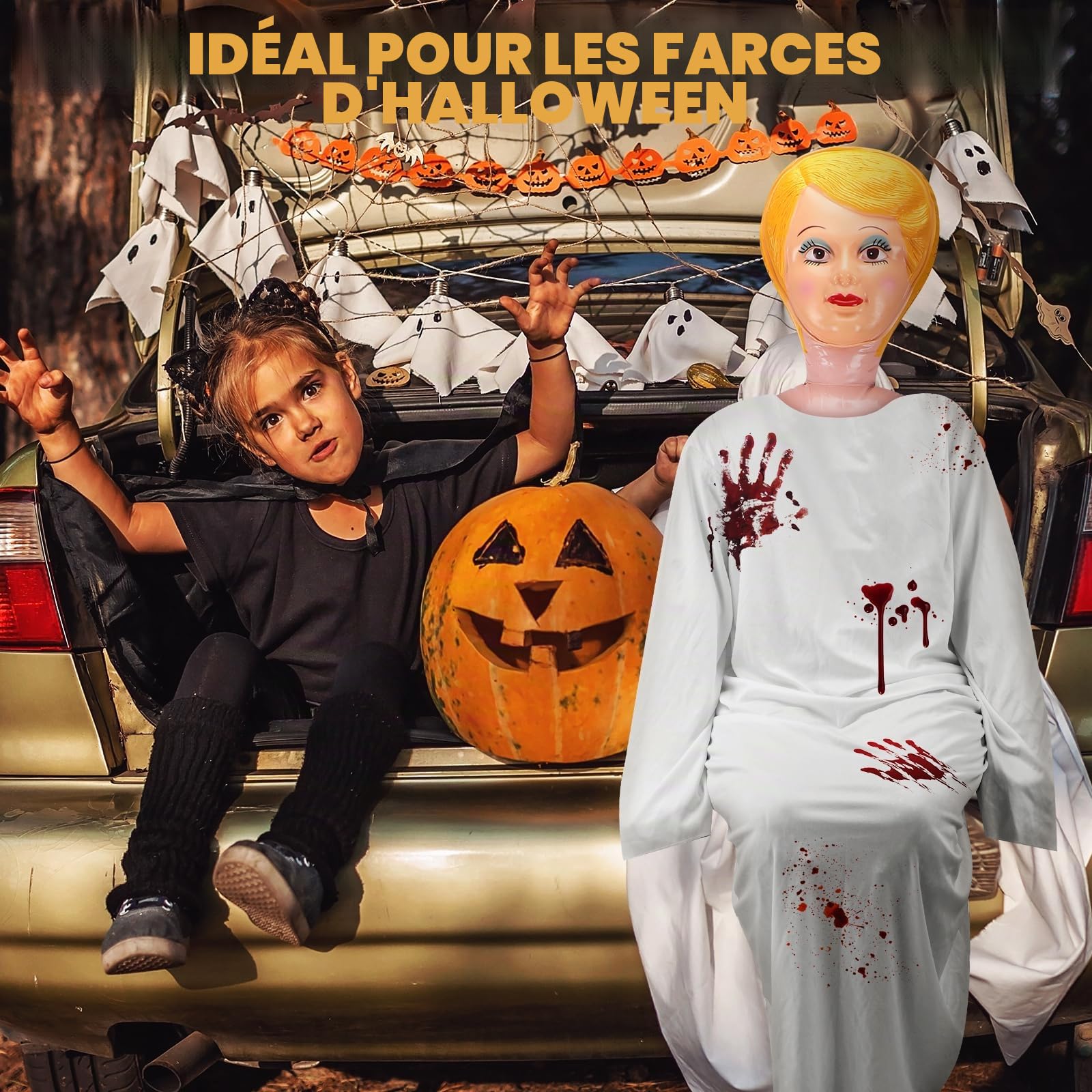 Liliful Poupée Gonflable de 150 cm pour Enterrement de Vie de Jeune Fille, Accessoires de fête d'halloween, décoration de poupée Judy
