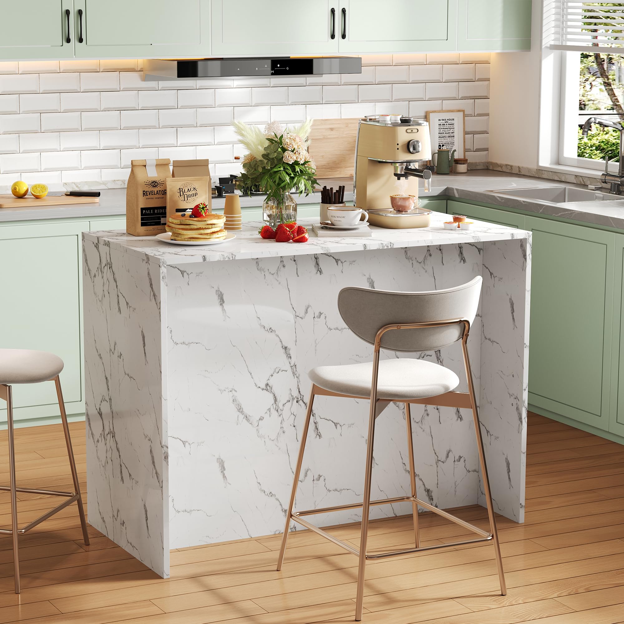 Armadio da cucina 120 x 60 x 90,5 cm, 3 cassetti e 3 ante, design marmo bianco, ripiani regolabili, design zona bar – Utensili da cucina eleganti e pratici