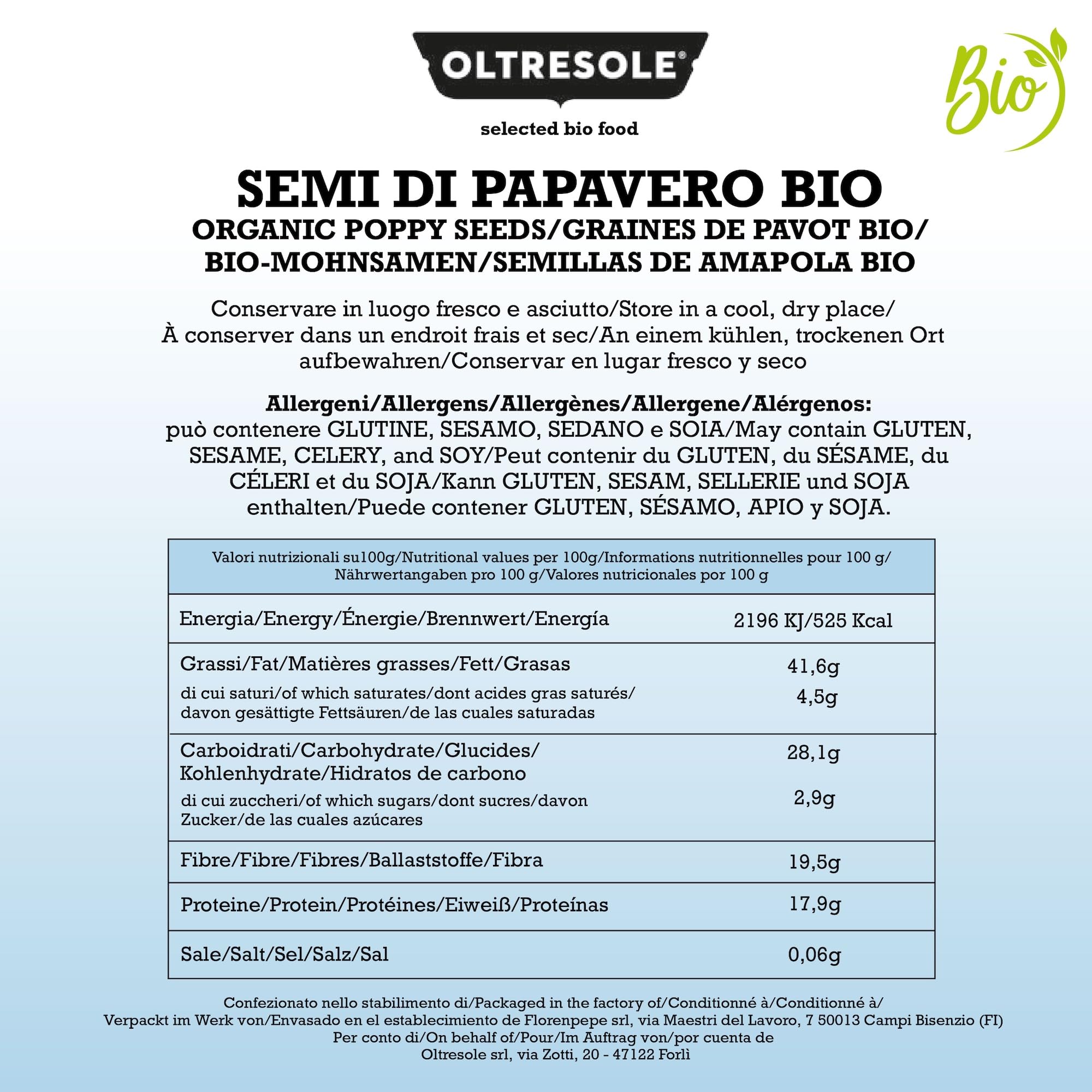 Oltresole, Semillas de Amapola Ecológicas 1 kg, Semillas de Amapola Ecológicas, Ricas en Nutrientes, Ideales para Cocinar y Comer, Pack Familiar Ideal