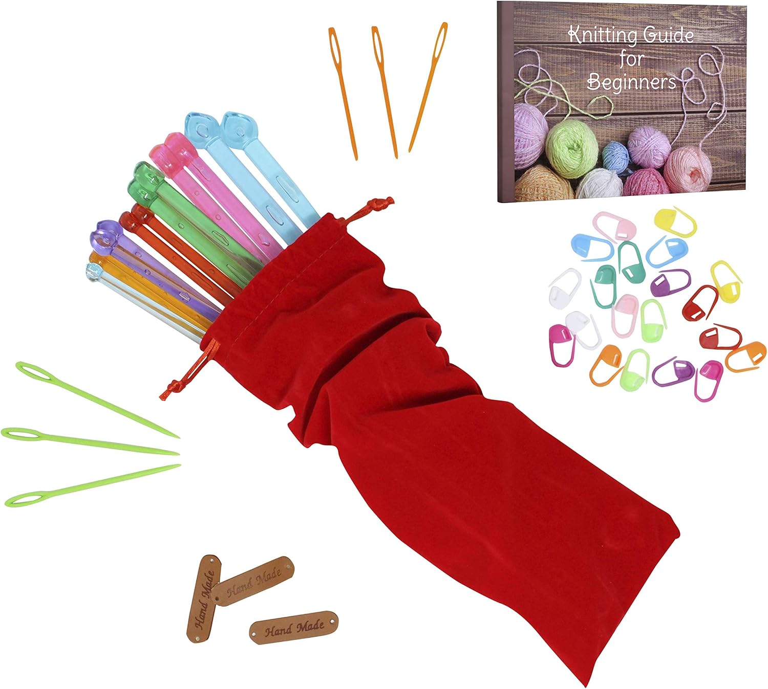 KnitPal 10-inch (25cm) Plastic Straight Knitting Needle Set of 7 Sizes of 6,7,8,10,11,13 & 15, Great for Kids and Adult Beginners, Great Gift for Knitters, with 34-pcs Essential Tools (10 Inches)
