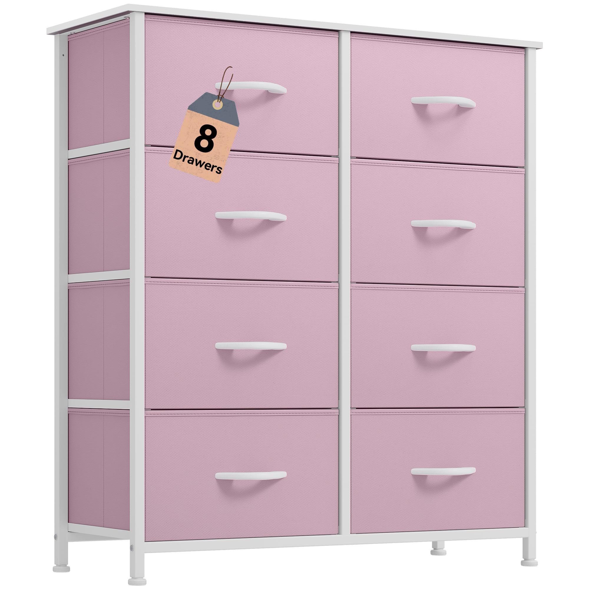 DWVO Fabric Dresser for Bedroom, Tall Storage with 8 Drawers, Pink Chest of Drawers, Storage Drawer Organizer for Closet (Begonia Pink)