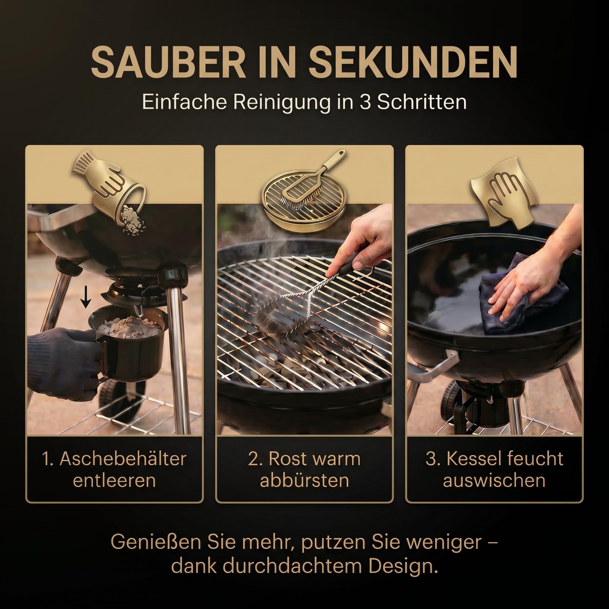 Kugelgrill 54 cm Holzkohlegrill mit Deckel & Thermo-Luftregulierung – Große Grillfläche Ø54 cm – Mobiler BBQ Grill mit Aschebehälter & Ablage – Holzkohle Standgrill für Garten & Terrasse