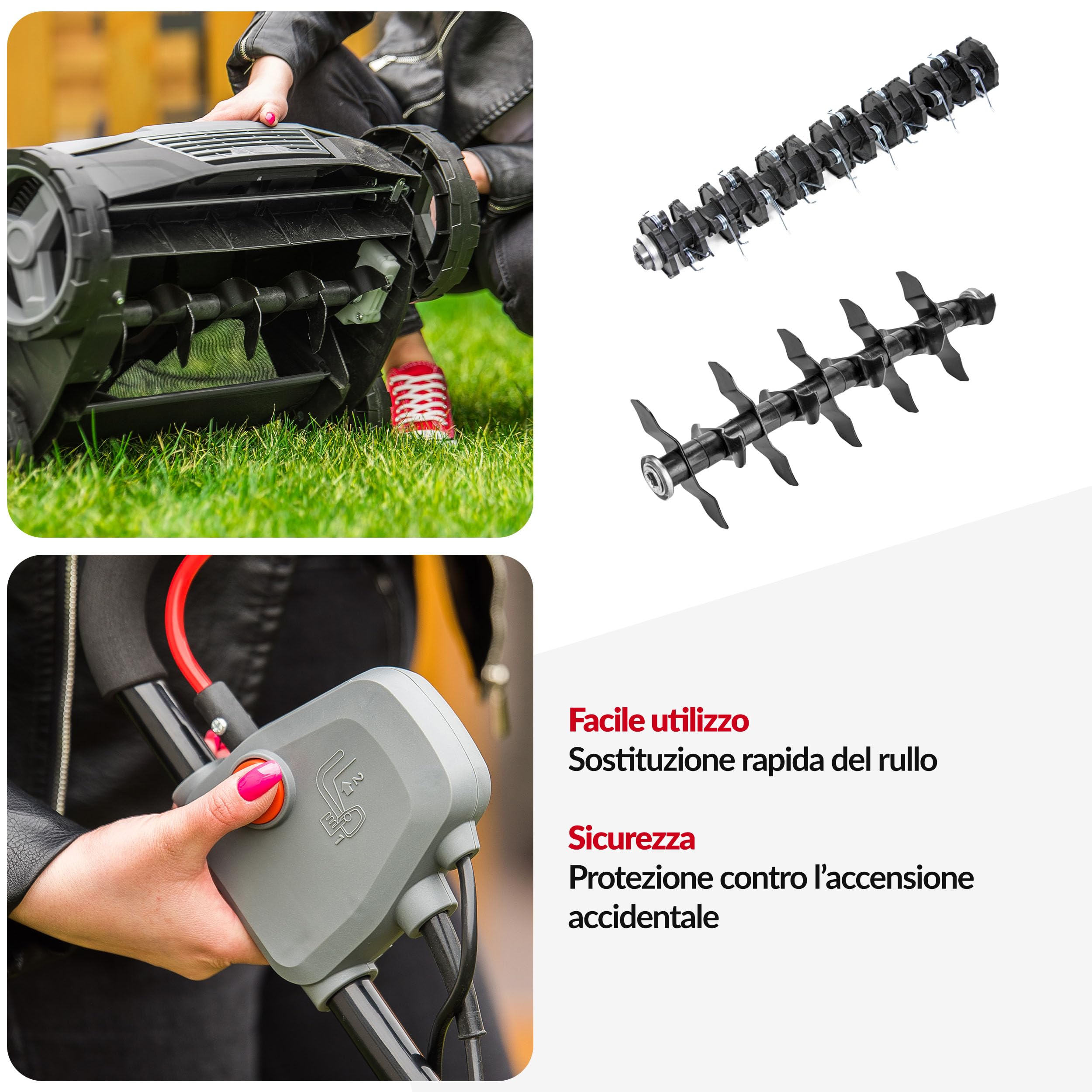 LEHMANN Teasel Scarificatore Arieggiatore Elettrico 2-in-1, 1800 W, Larghezza Lavoro 38 cm, 5 Livelli, 3500 giri/min, Cesto 48 L, Grigio