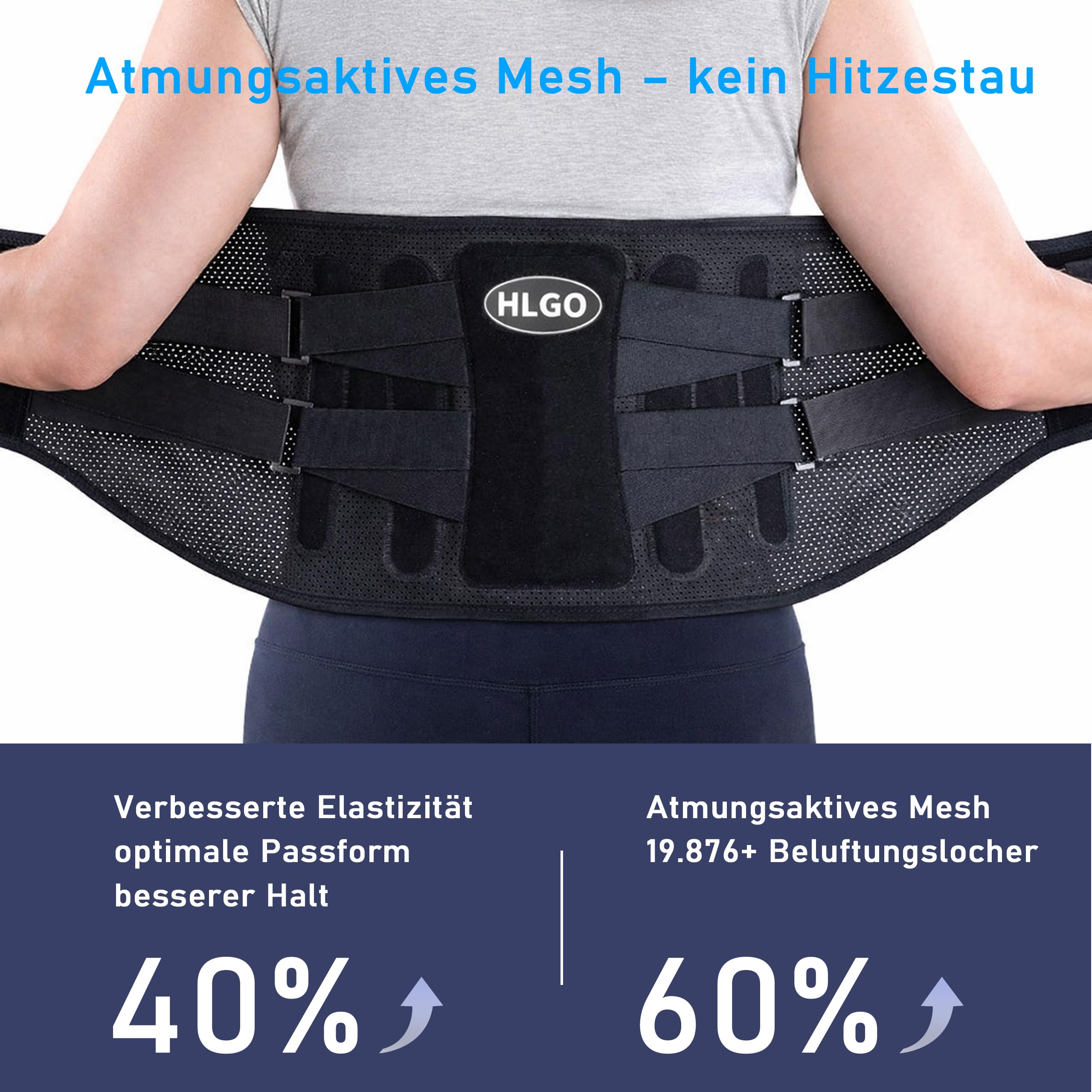 HLGO Ceinture Lombaire avec Supports Métalliques Solides, Ceinture de Soutien Dorsal avec Coussin 3D, pour Soulager les Douleurs Lombaires, Confortable, Respirante, pour Homme et Femme (Taille S)