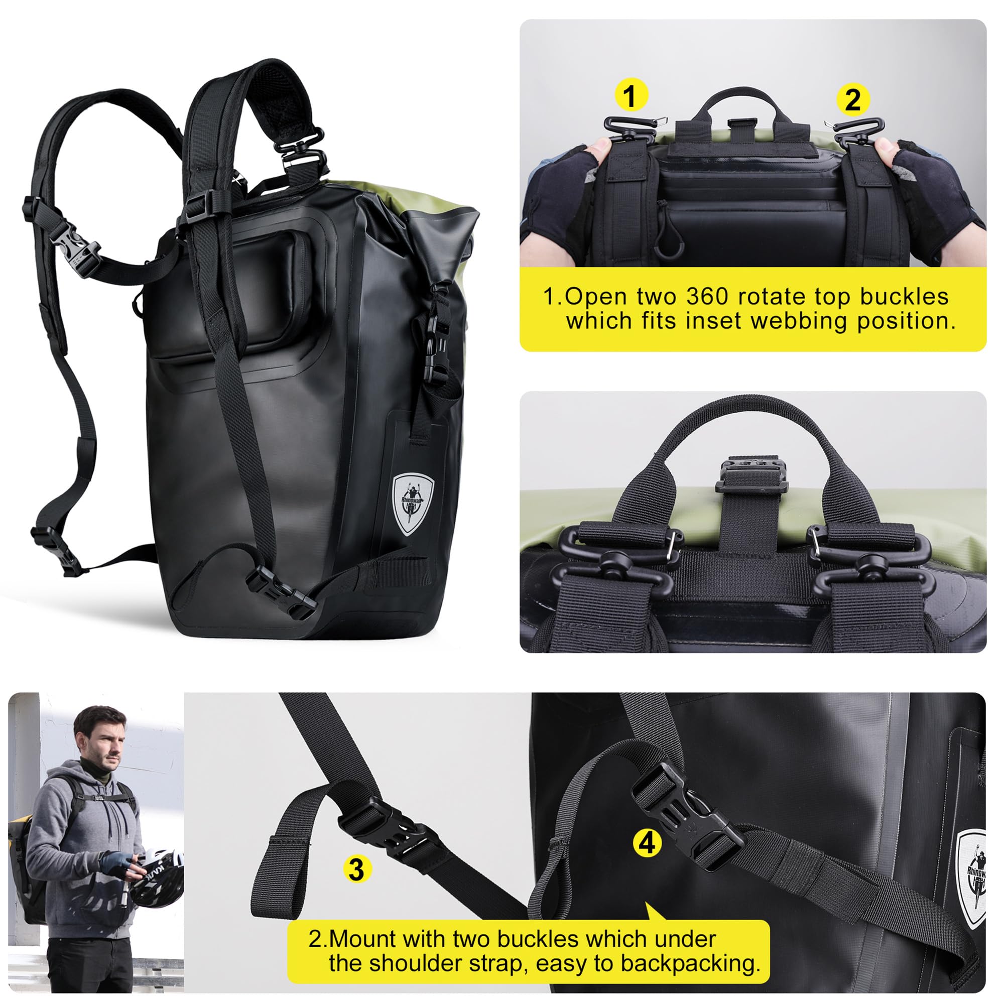 ENJOHOS Borse Bici Posteriore Laterali Multifunzionale Borse per Bicicletta Posteriori Impermeabile Zaino Bici MTB Porta PC Scomparto Borsa Portapacchi Bauletto Bici per Ciclismo e Viaggio, Nero-27L