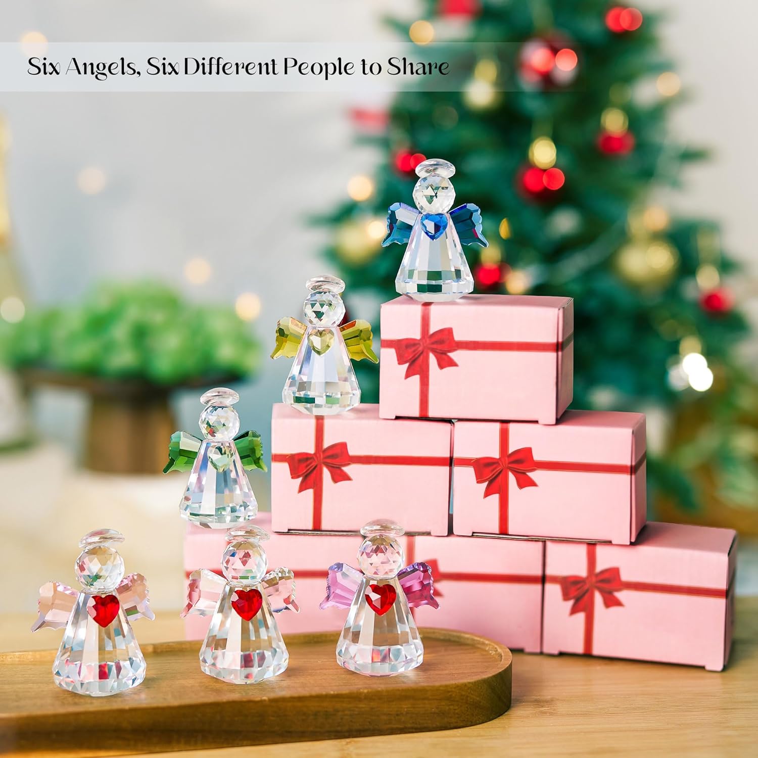 6-Piece Crystal Guardian Angel Figurine Set, 2.5" Handcrafted Glass Angel Ornaments Home Decor, Office Room Tabletop Display Collection Paperweight, Cute Valentines Gift for Lover Women Girl Birthday - Image 5