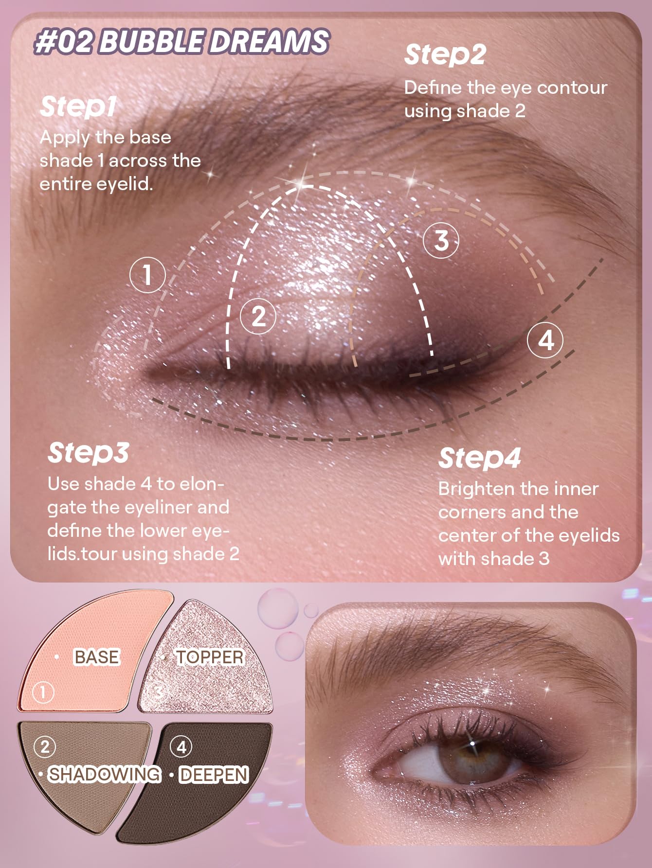 SHEGLAM Daydreamer Mini Palette 4 Colors Eyeshadow Palette - Bubble Dreams, 110 g (Pack of 1) - Image 3