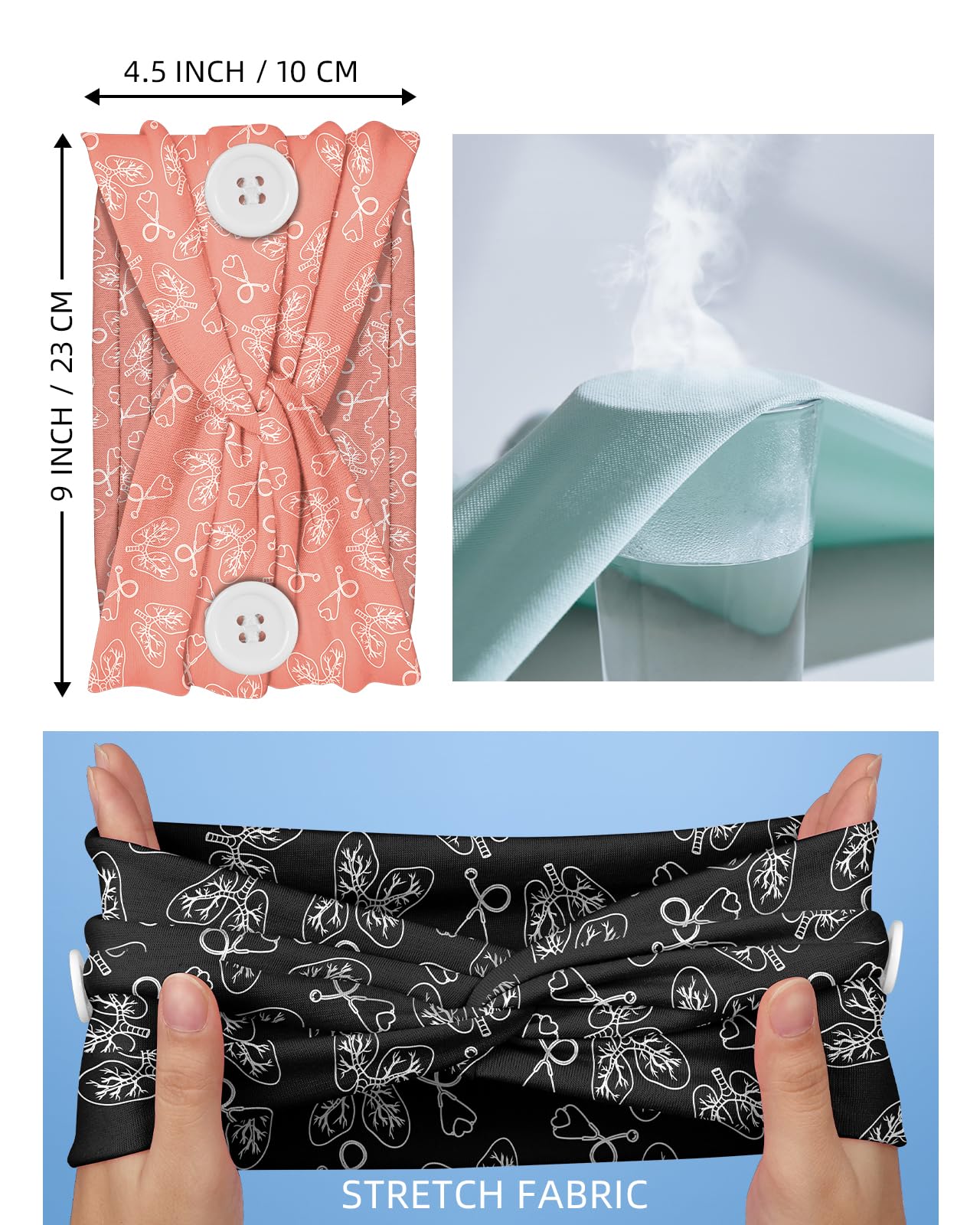 HoogaLife 2 Piezas De Diademas Con Botones, Regalos Para Enfermeras Para Mujeres, Turbante Antideslizante, Accesorios Para Enfermeras, Diademas Para La Enfermería, Protegen Tu Cabello Y Tus Oídos