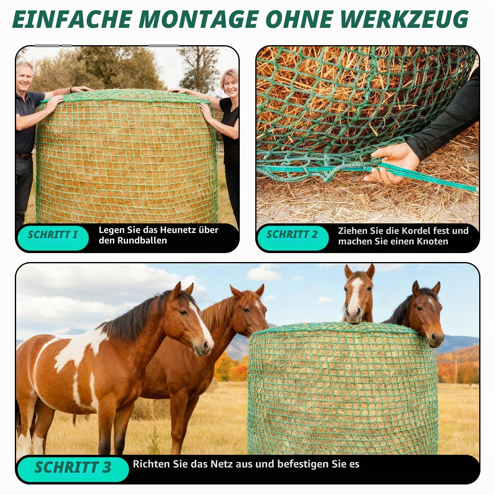 LIROPAU Heunetz Rundballen, ø 150 cm, Höhe 150 cm, engmaschiges Futternetz