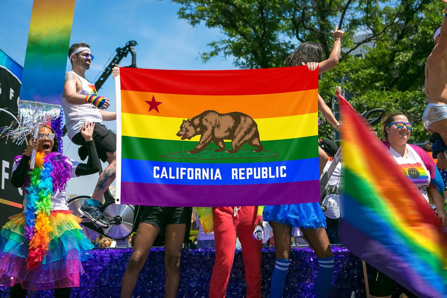 California State Pride Rainbow Flag 3x5ft Double Sided 3 Ply CA State Pride Flag LGBTQ+ Gay Banner Vivid Color Polyester With 2 Brass Grommets For Pride Month Events Parades Party Decor