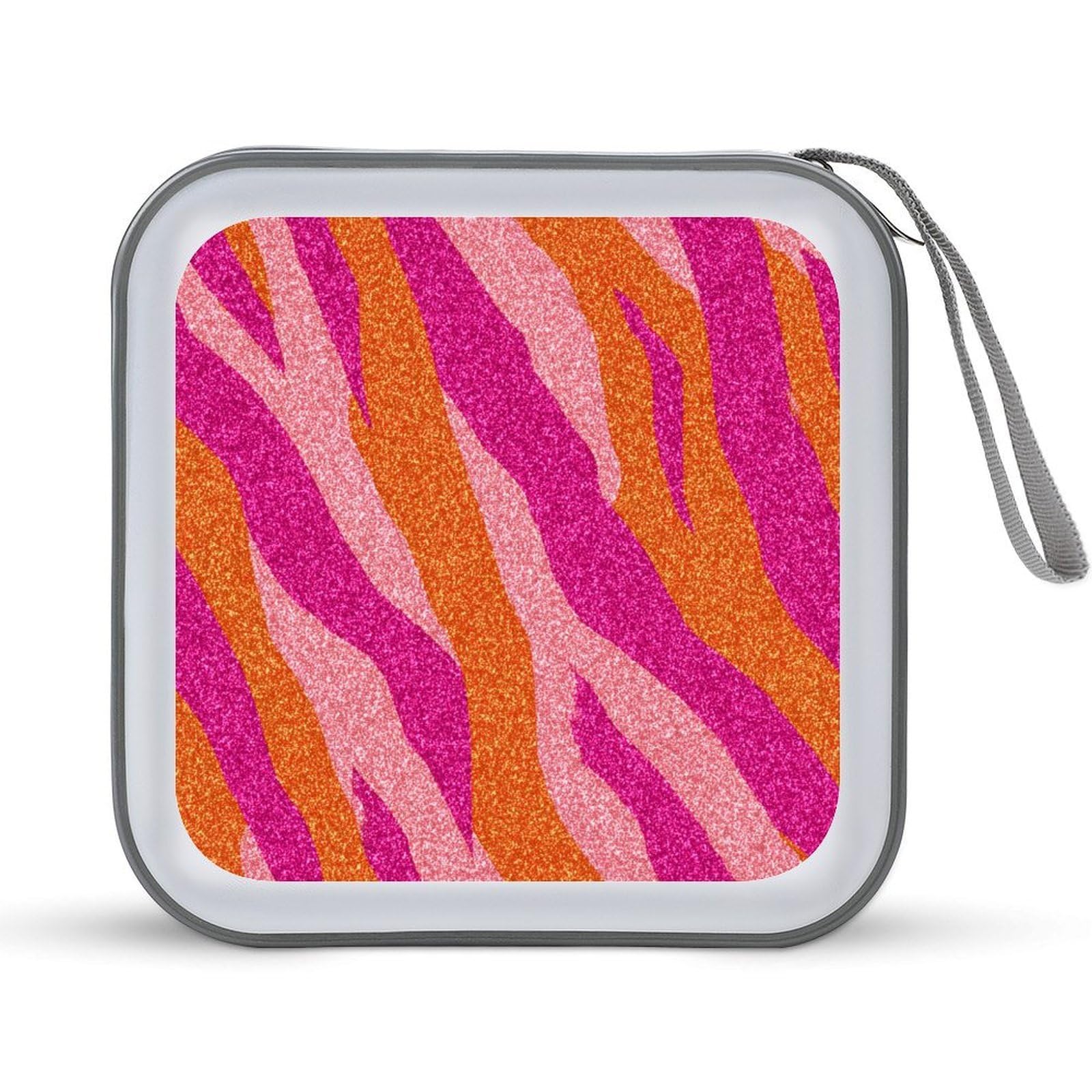 Jubonexis Hot Pink Orange Glitter Zebra Stripes Minimalistic CD Case DVD Storage Case Portable for Car Home Travel