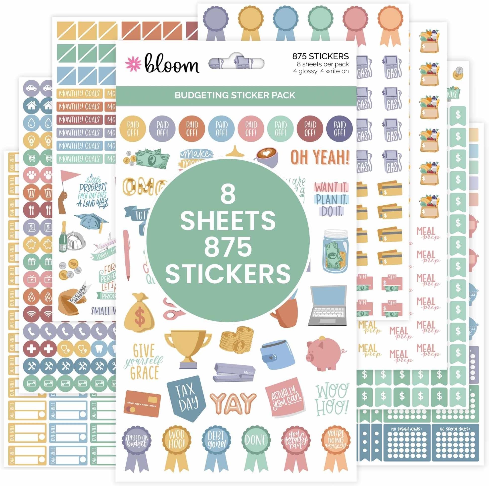 Budget Planner Stickers for Personal Finance, Budgeting, Money, Bill, Debt and Expense Tracking (8 Sheets, 875 Stickers per Pack)