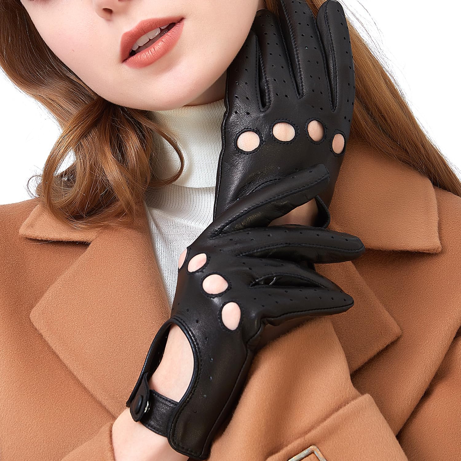 Womens Vintage TouchScreen Leather Driving Gloves
