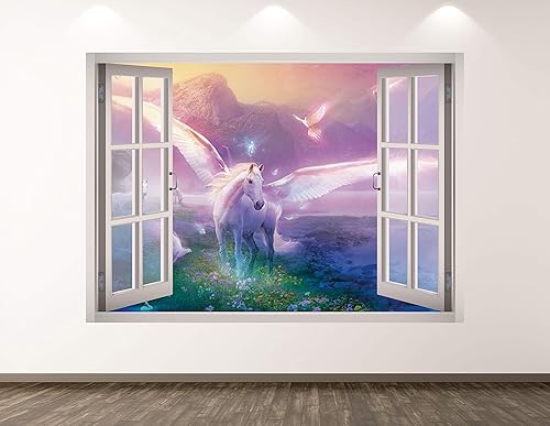 Calcomanía de pared de unicornio, decoración 3D para ventana mítica, mural para habitación de los niños, regalo personalizado BL30 (30 pulgadas de