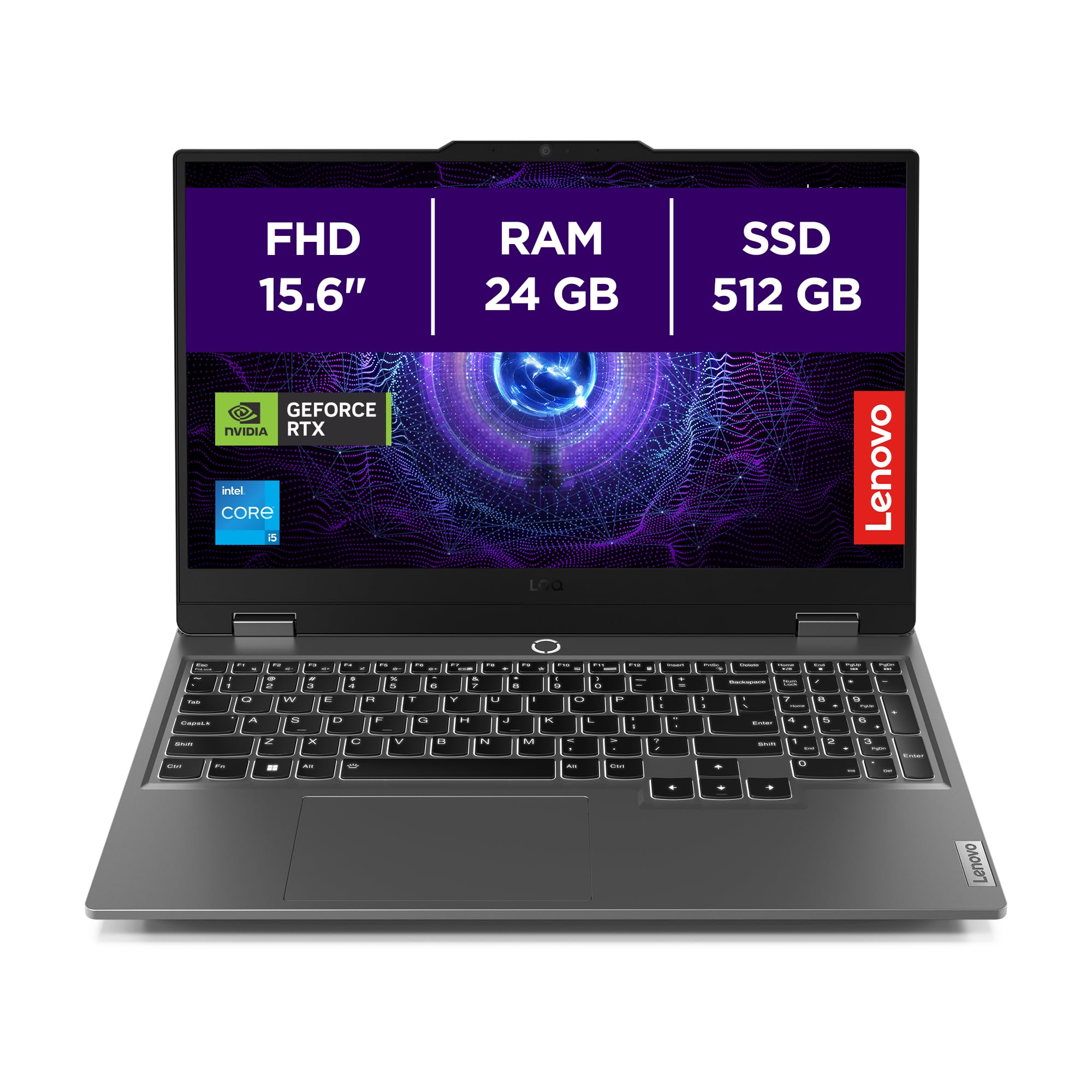 Lenovo LOQ Gen 9 - Ordenador Portátil Gaming IA 15.6" FHD, 144 Hz (Intel Core i5-12450HX, NVIDIA GeForce RTX 3050, 24 GB RAM, 512 GB SSD, Wi-Fi 6, Sin Sistema Operativo) Teclado QWERTY Español - Gris