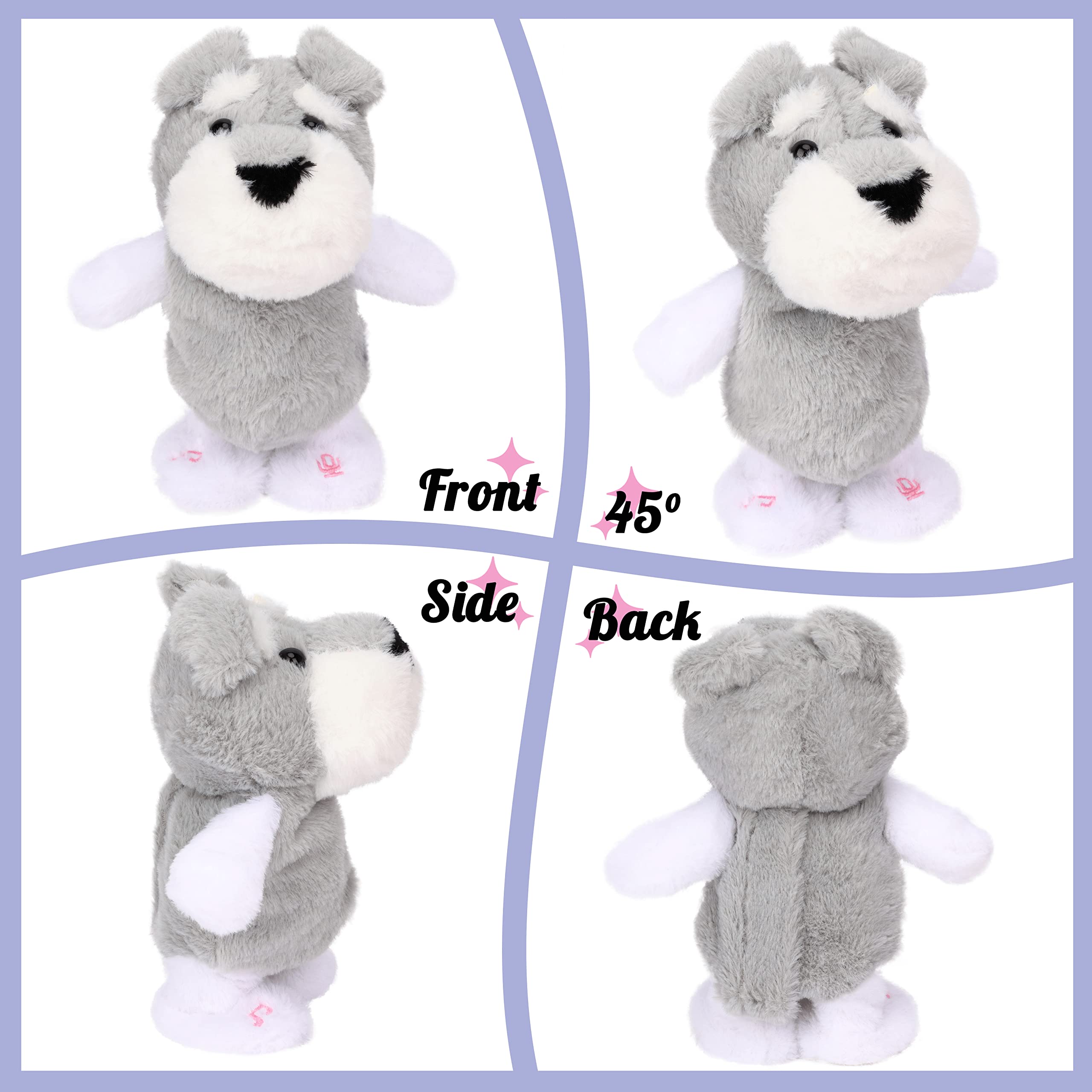 Hopearl Talking Schnauzer Singing Dog Repeats What You Say Puppy Walking Electric Interactive Animated Toy Speaking Plush Buddy Gifts for Toddlers Gray - Image 3
