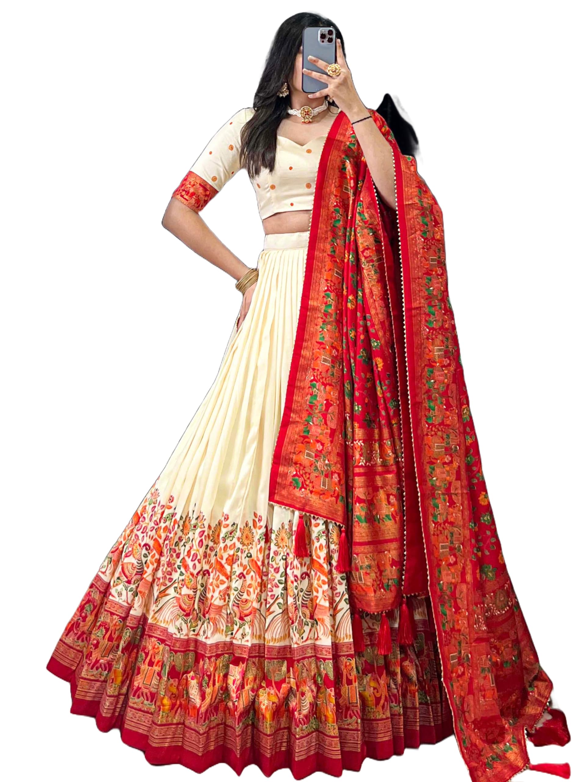 Women's Navaratri Trending Designeer Tussar Silk Lehenga Choli Set With Dupatta And Blouse
