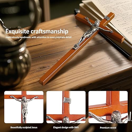 Miniatura 4 de Pietism Crucifijo Cruz de pared hecha a mano Cruz de madera católica cruz de Jesús cruz católica cruz decoración de pared - 12 pulgadas