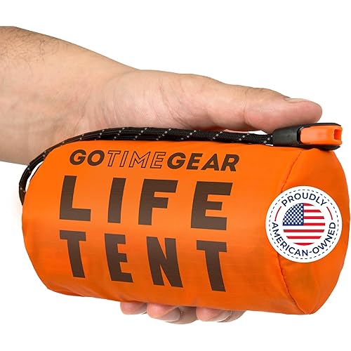 Go Time Gear Survival Life Tent • 2 Person Mylar Emergency Shelter Tube Tent + Paracord • All-Weather Protection for Camping, Hiking, & Survival Kits • Includes Emergency Whistle