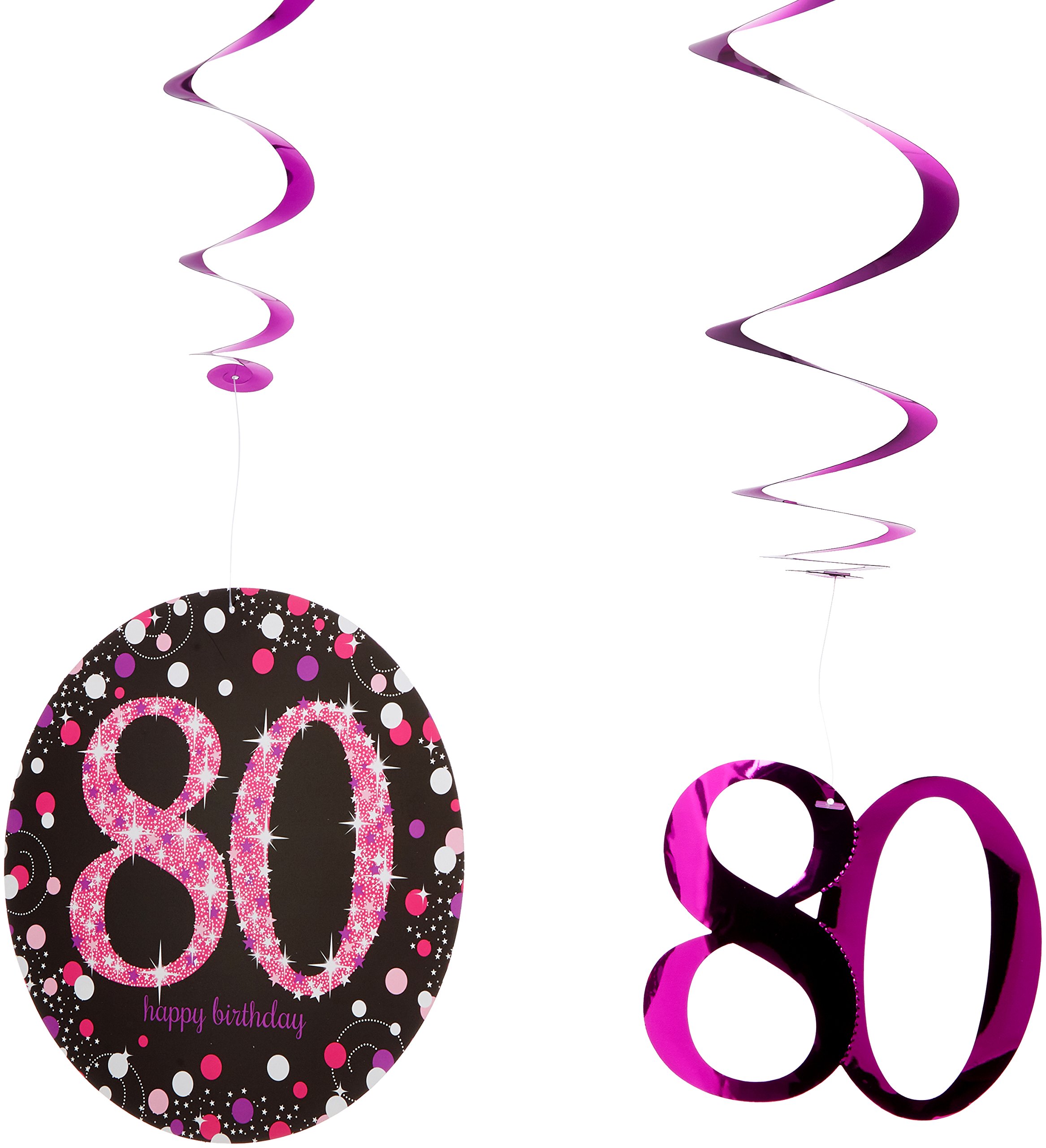 Amscan Pink 9901755 - Sparkling Celebration 80Th Birthday Hanging Swirl Decorations - 12 Pack