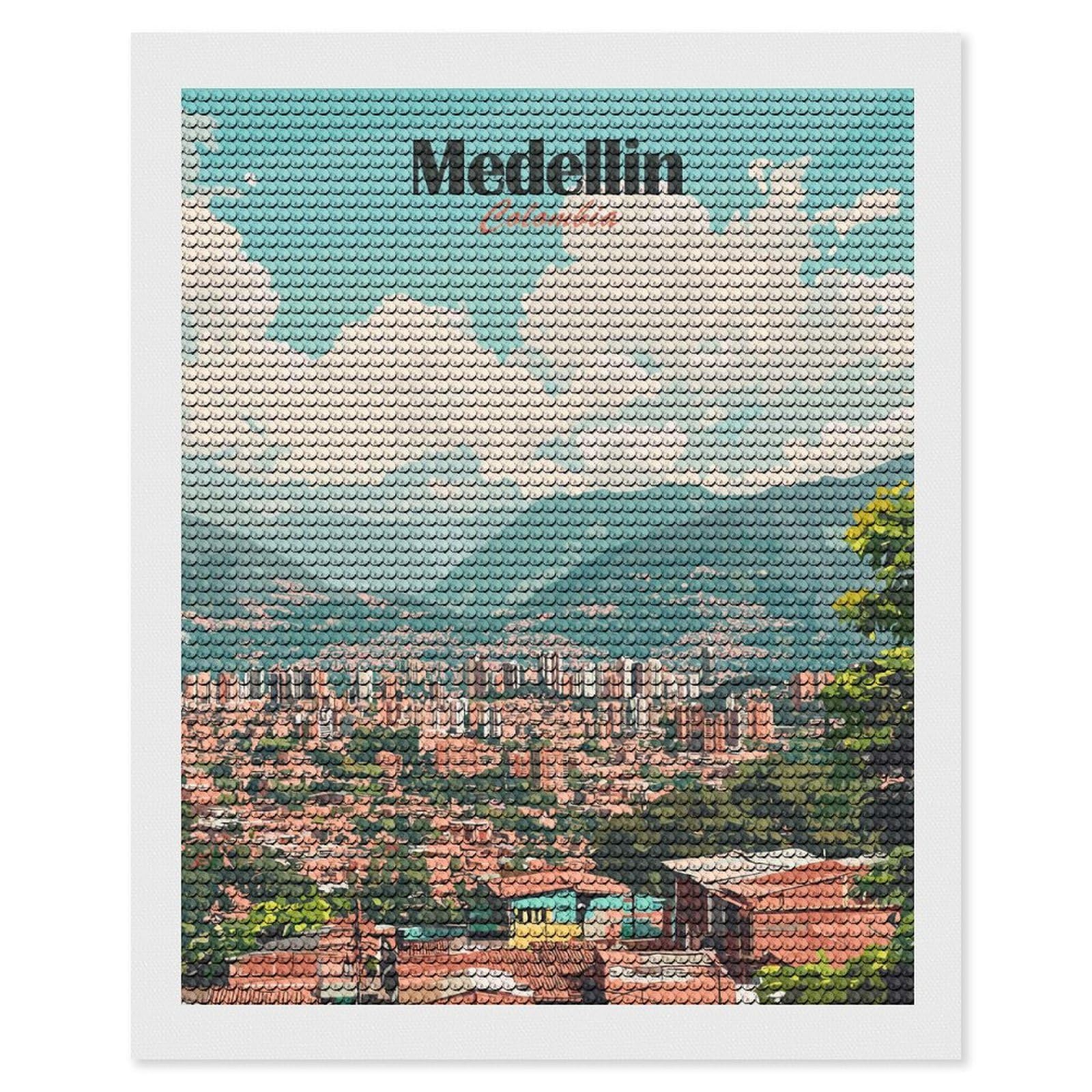Junmoney Medellin Cityscape(3) Diamond Painting Canvas Set 16"x20", for Beginners, Complete Accessories, Christmas Gift, Modern Decor