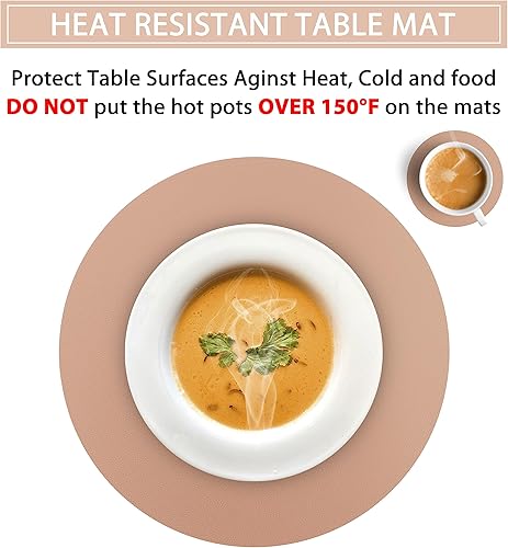 Miniatura 10 de Manteles individuales y posavasos lavables de cuero, impermeables, resistentes al calor, fáciles de limpiar para mesa de comedor, juego de 6