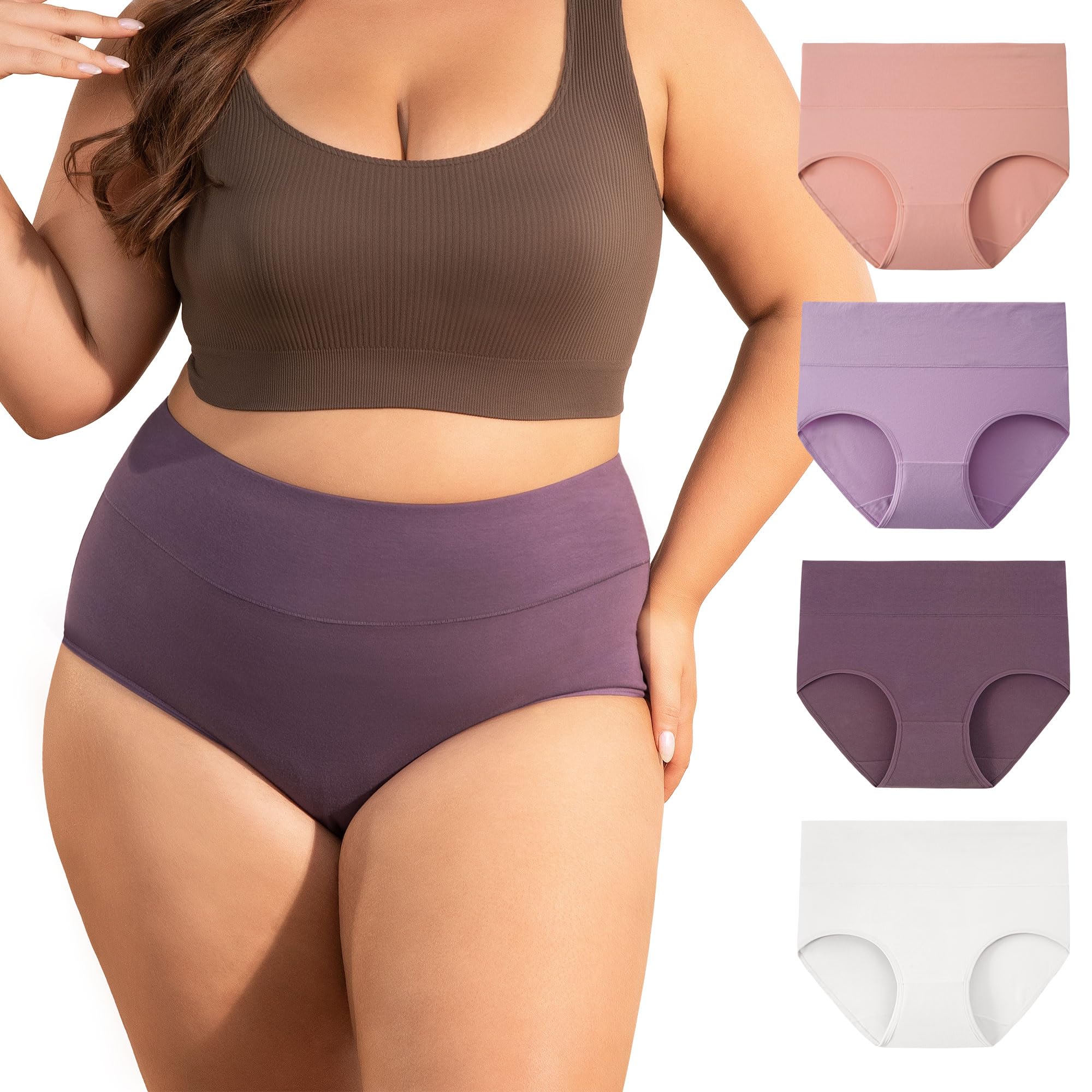 INNERSY Women's Plus Size XL-5XL Full Coverage Underwear High Waisted Cotton Panties 4-Pack
