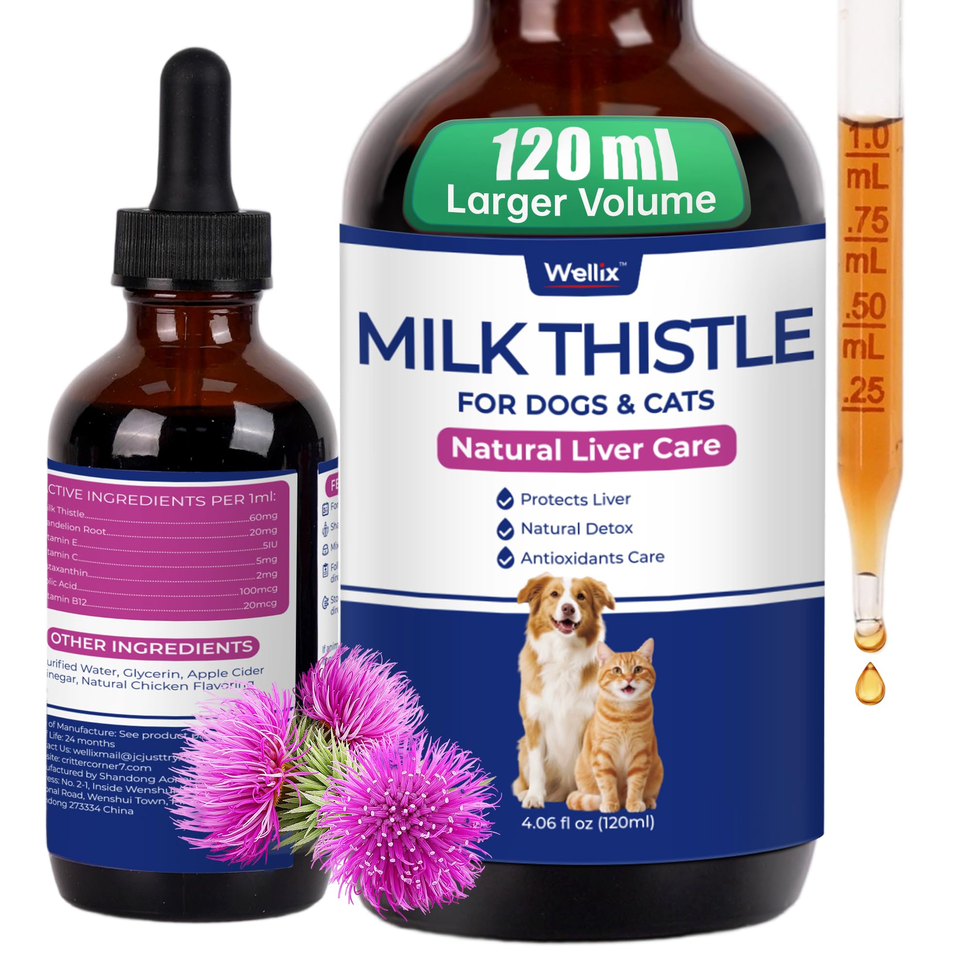 Wellix Cat&Dog Milk Thistle Drops, Advanced Formula with Astaxanthin-120ml