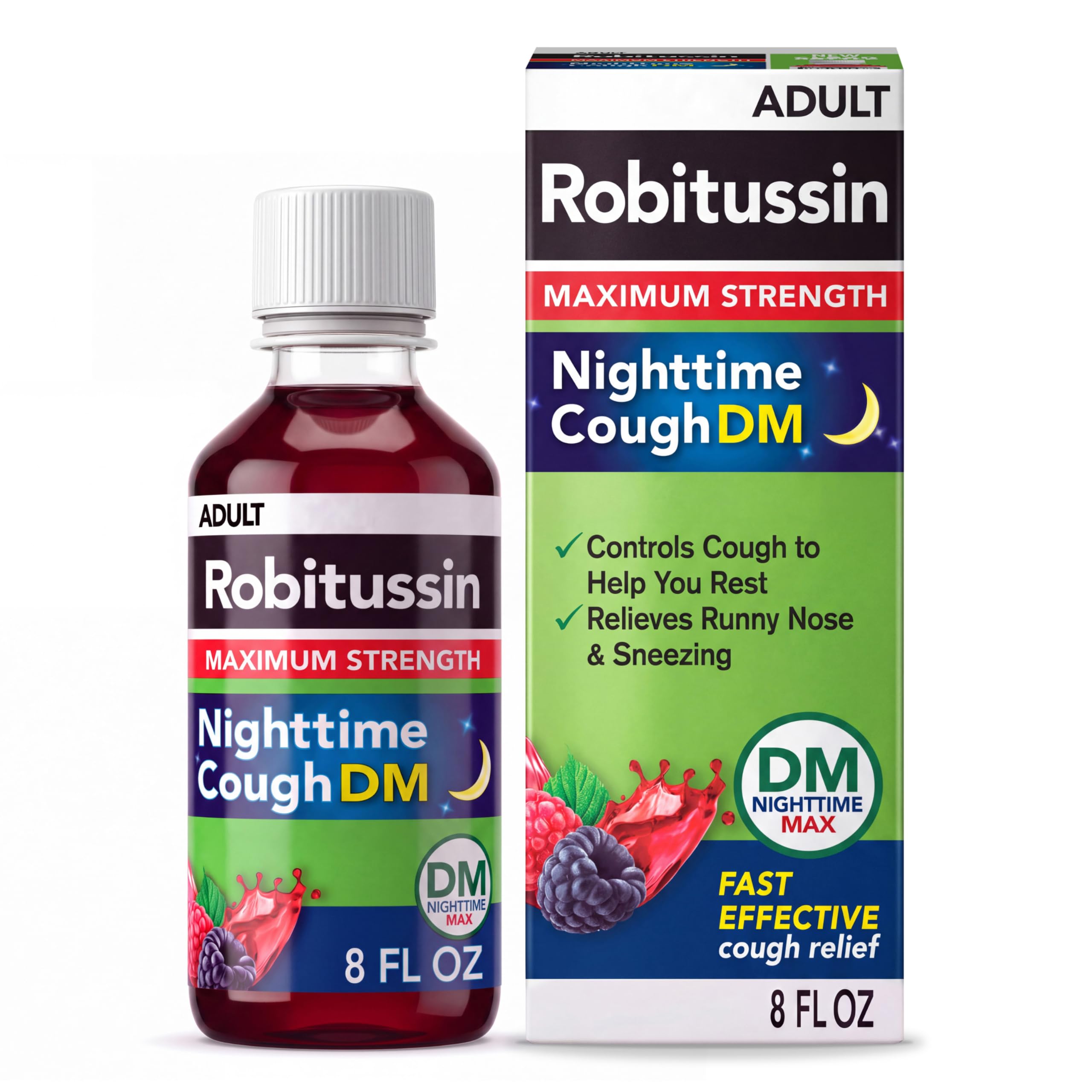 Robitussin Μέγιστη δύναμη τη νύχτα Βήχας Max, Ενηλίκων Formula, Berry Flavor - 8 Fl Oz μπουκάλι