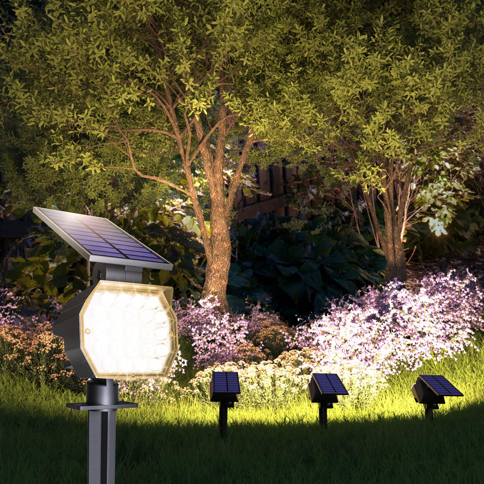 APONUO Solar Spot Lights Outdoor Waterproof 4 Pack IP67,23 LED 3 Lighting Modes Solar Landscape Lights Outdoor for Yard Garden Pathway(Warm White), TBD60