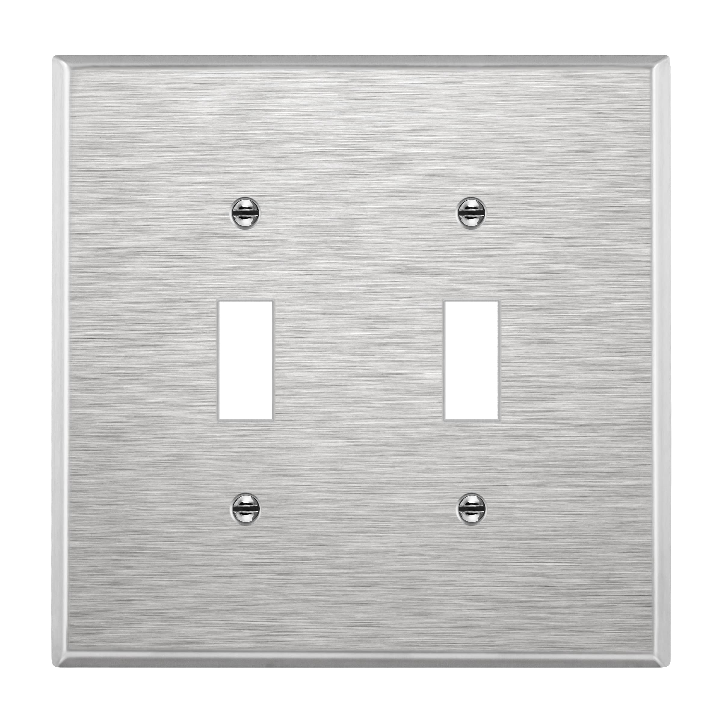 ENERLITES Toggle Light Switch Metal Midway Wall Plate, Corrosion Resistant, Mid-Size 2-Gang 4.88" x 4.92", UL Listed, 7712M, 430 Stainless Steel, Silver