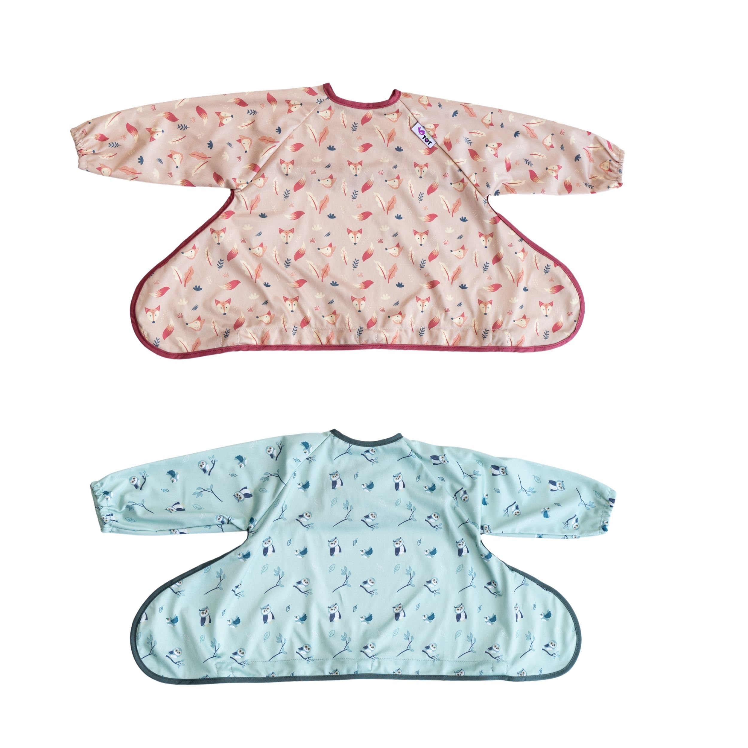 Tidy Tot®™ Cover & Catch™ Weaning Bib with Sleeves. Attaches to Highchairs with Suction for Mess Proof Baby Feeding. Waterproof Long Sleeved Bibs. Coverall BLW Bibs