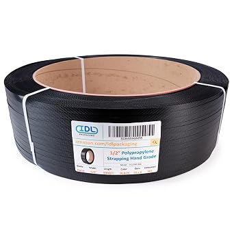 IDL Packaging 1/2" x 9000 Hand Grade Polypropylene PP Strapping Roll of 16" x 6" Core Size, 300 lbs Break Strength - Lightweight and Affordable Poly Banding - Flexible Packing Straps