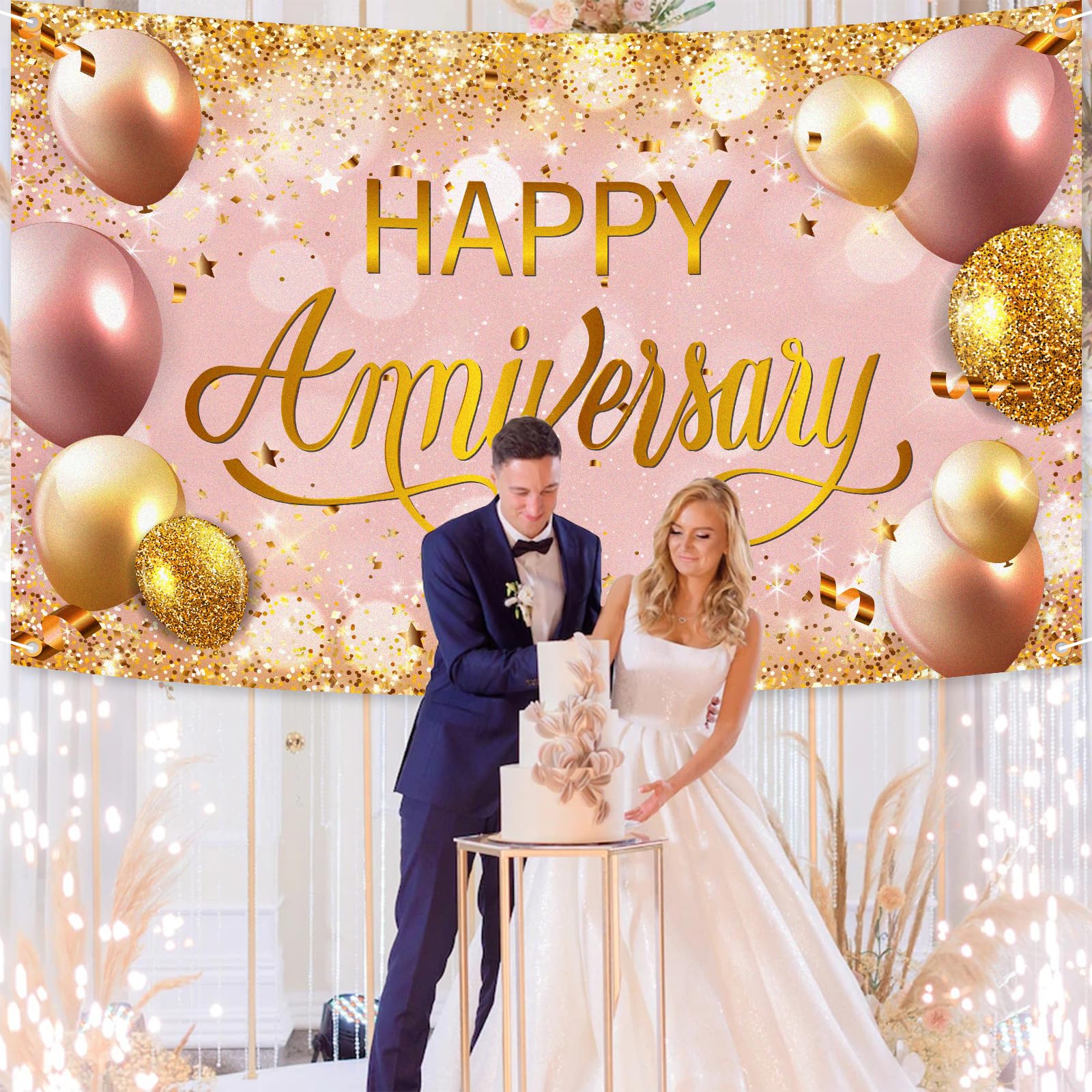 Happy Anniversary Cake Topper Happy 50th Anniversary Gold Glitter Banner  Anniversary Wedding Party Decorations 50 Fifty Celebration Party Hanging  Sign Photo Booth Props Anniversary Banners, image size:1600x1600