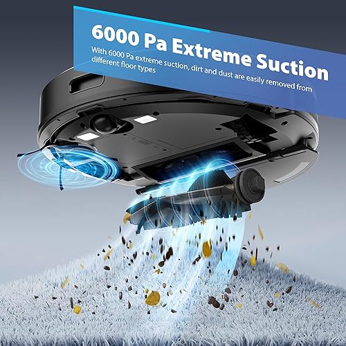 Miniatura 3 de Tikom Combo robot de aspiradora y trapeador, aspiradora robótica automática de 6000 Pa, mapeo inteligente, 150 minutos máximo, ideal para pelo de