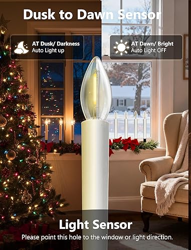 Miniatura 4 de Konictom Paquete de 4 velas eléctricas de Navidad para ventana, velas eléctricas de 9 pulgadas con sensor del atardecer al amanecer, luces de vela