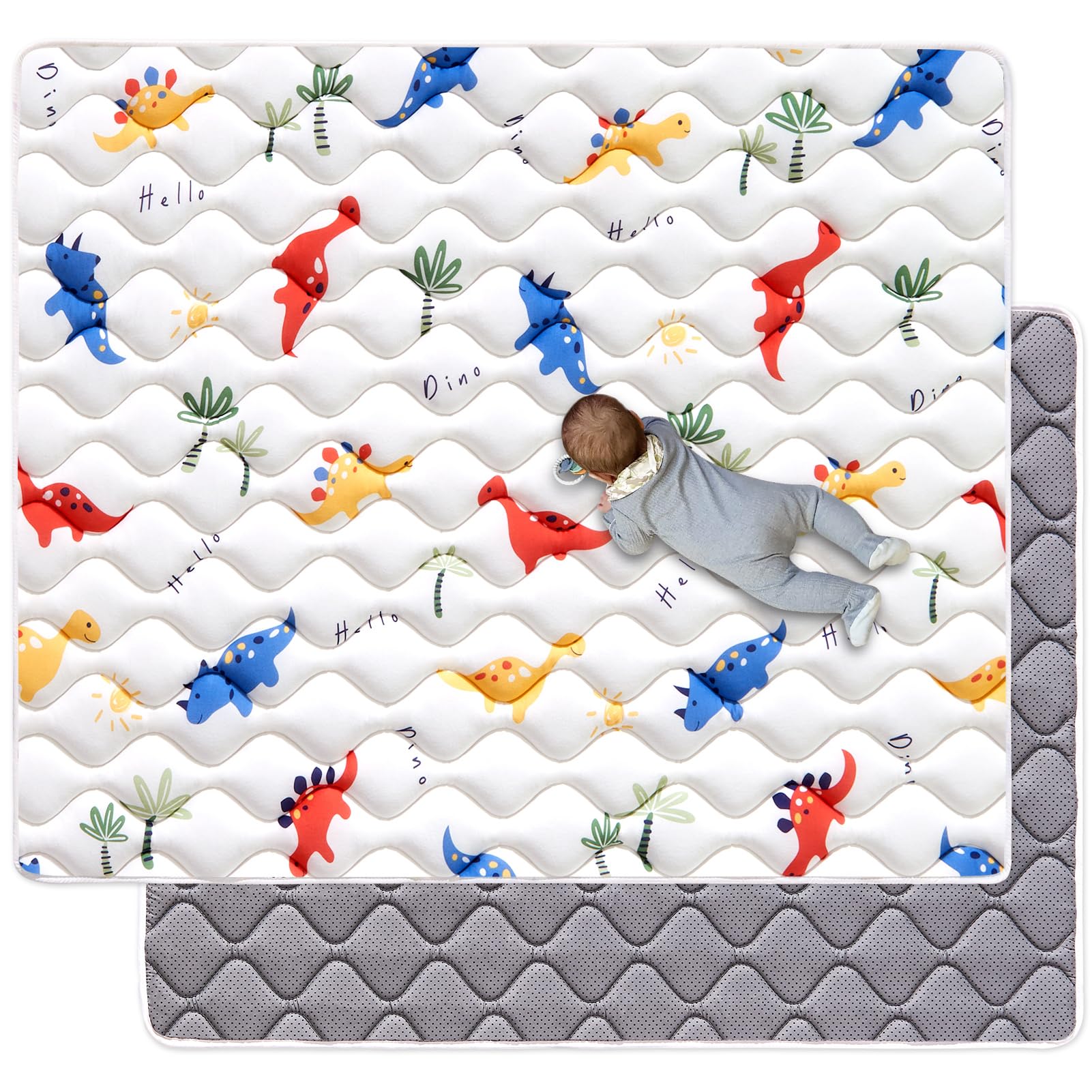 Odorless Premium Foam Baby Play Mat 59" x 59", Soft Microfiber Fabric Crawling Mat for Floor- Comfortable and Hypoallergenic, Non-Slip Cushioned Floor